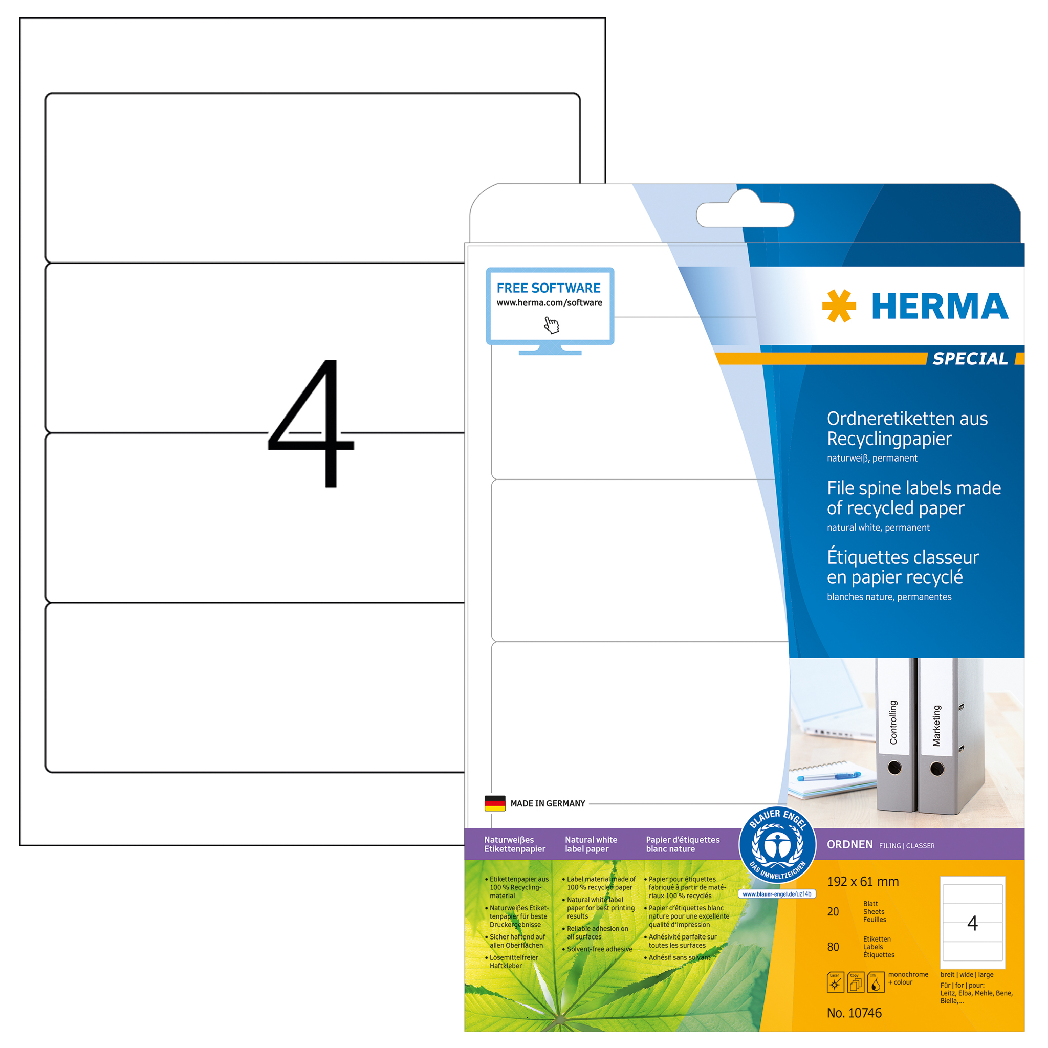 HERMA Ordneretiketten Recycling A4 20 Blatt 192x61
