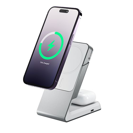 Alogic Ladegerät univers. 2in1 mit Halterung MagSafe+QI weiß
