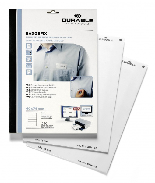 DURABLE Namensschilder Selbstkl. BADGEFIX 40x75mm 240Schilde