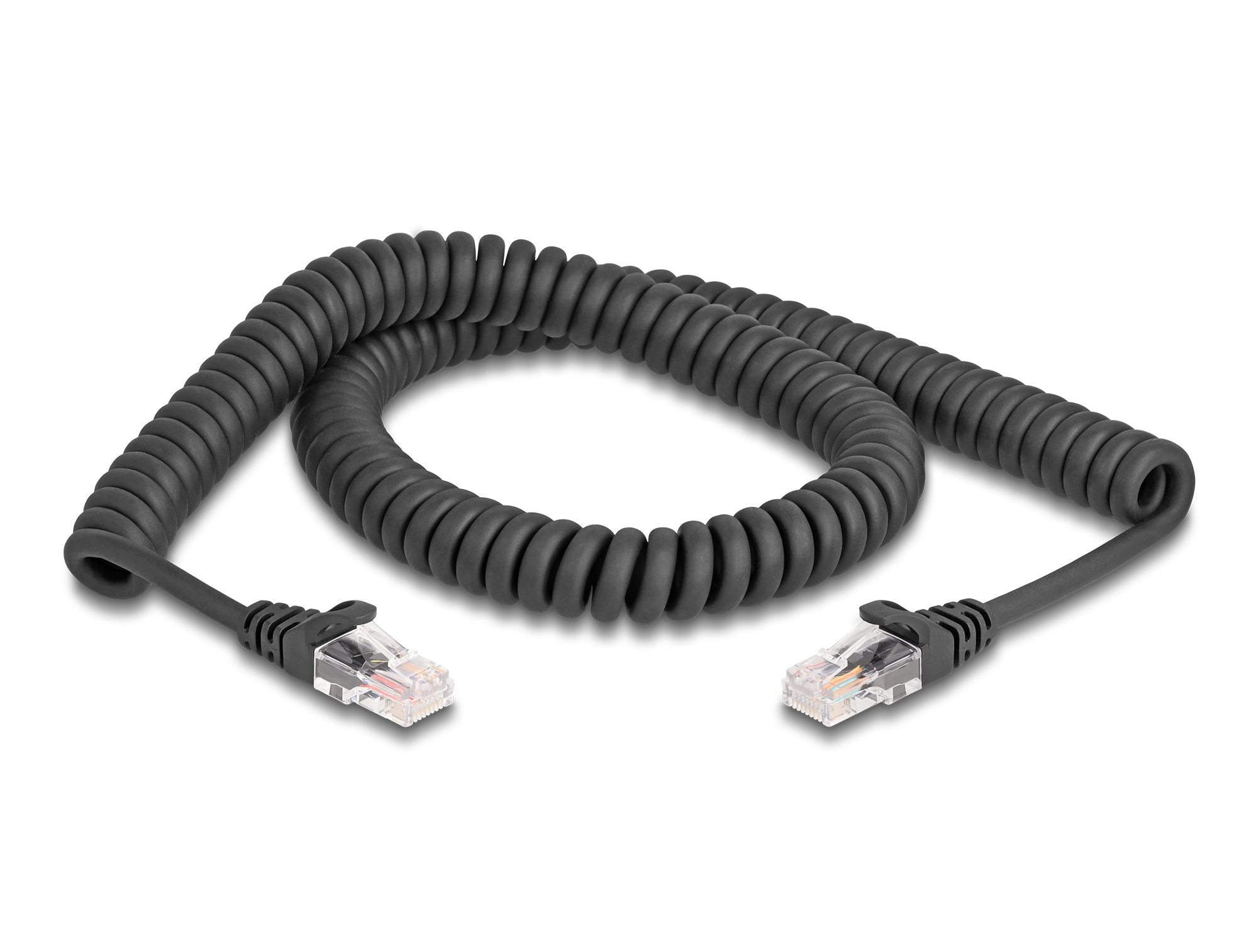 DELOCK RJ45 Spiralkabel Stecker zu Stecker Cat.5e 2m schwarz