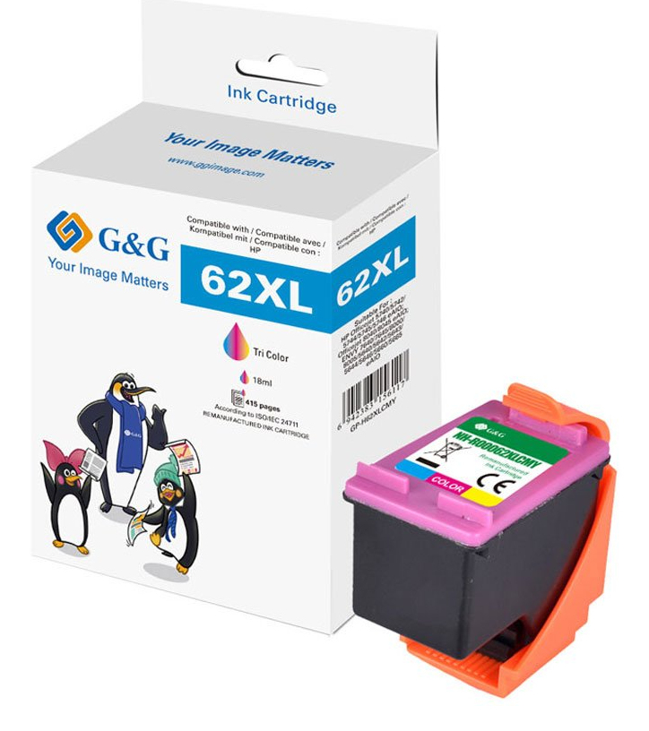 G&G Tintenpatrone kompatibel mit HP 62XL/&shy; C2P07AN Color