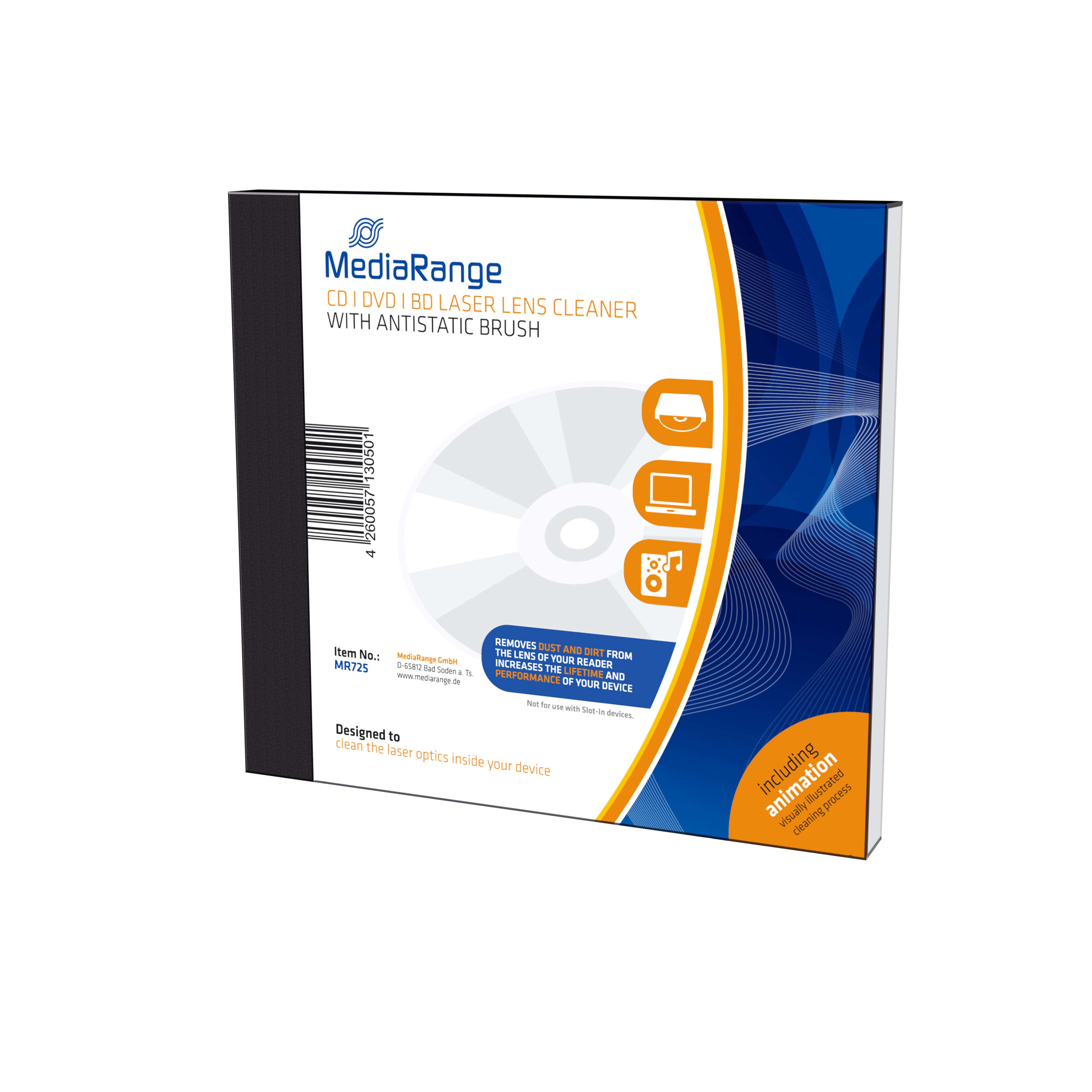MediaRange Laser Reinigungs-CD m. Bürsten für CD/&shy;DVD Player