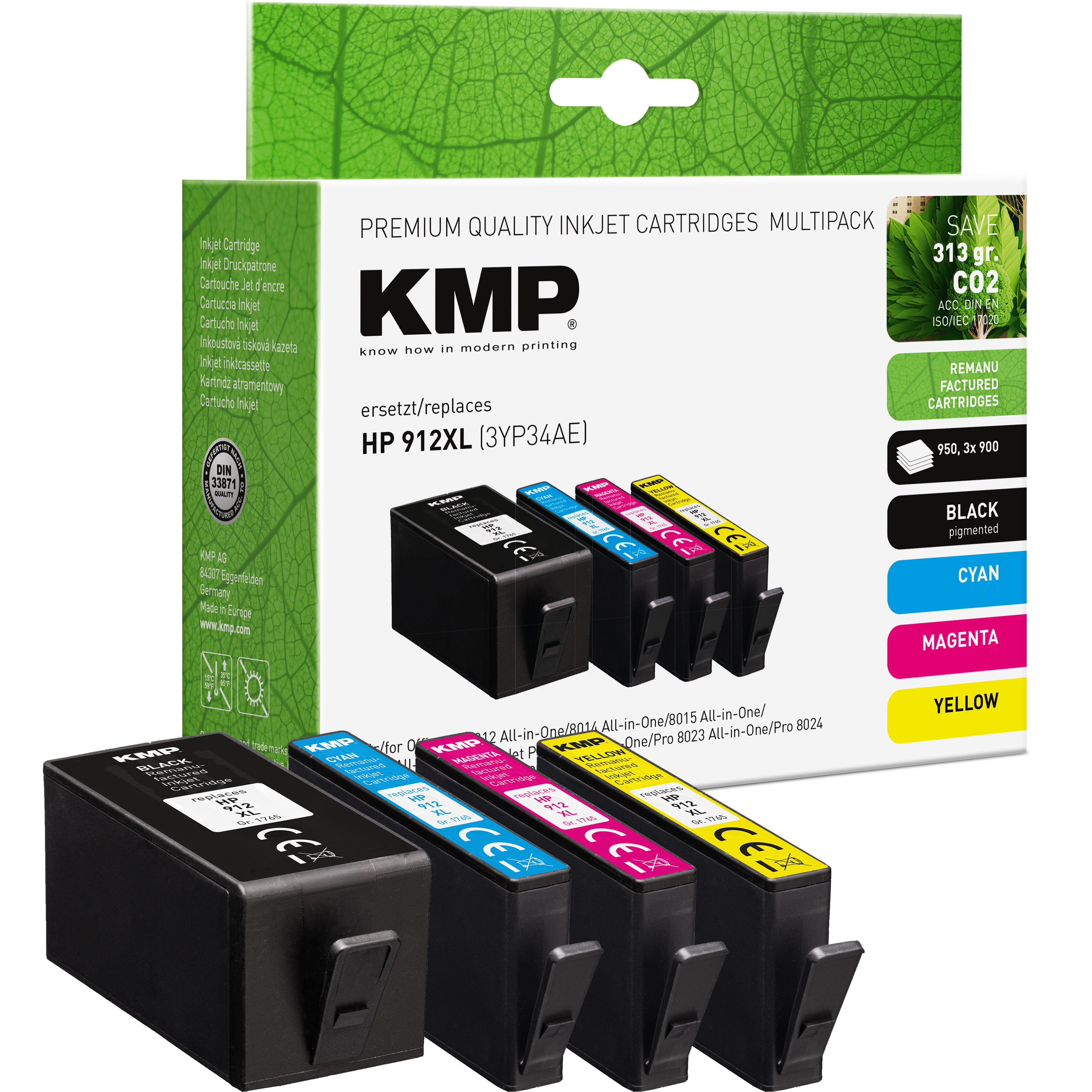 KMP Patrone HP HP912XL 3YP34AE BK/&shy;C/&shy;M/&shy;Y Multipack remanufactured