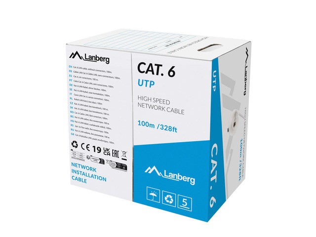 LANBERG Verlegekabel CAT.6 UTP 100m CU CPR+Fluke grau