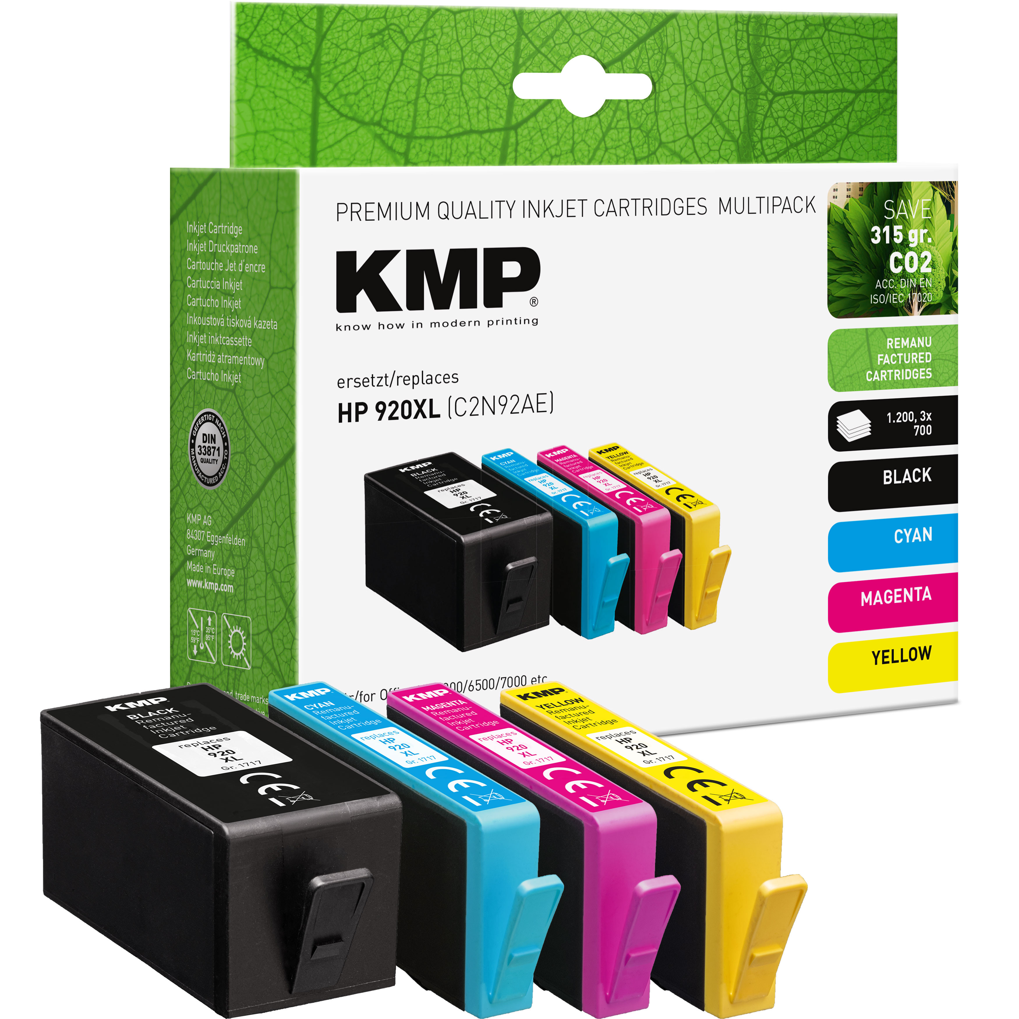 KMP Patrone HP Nr. 920XL Multip. 1100-1200 S. H67V remanufacture