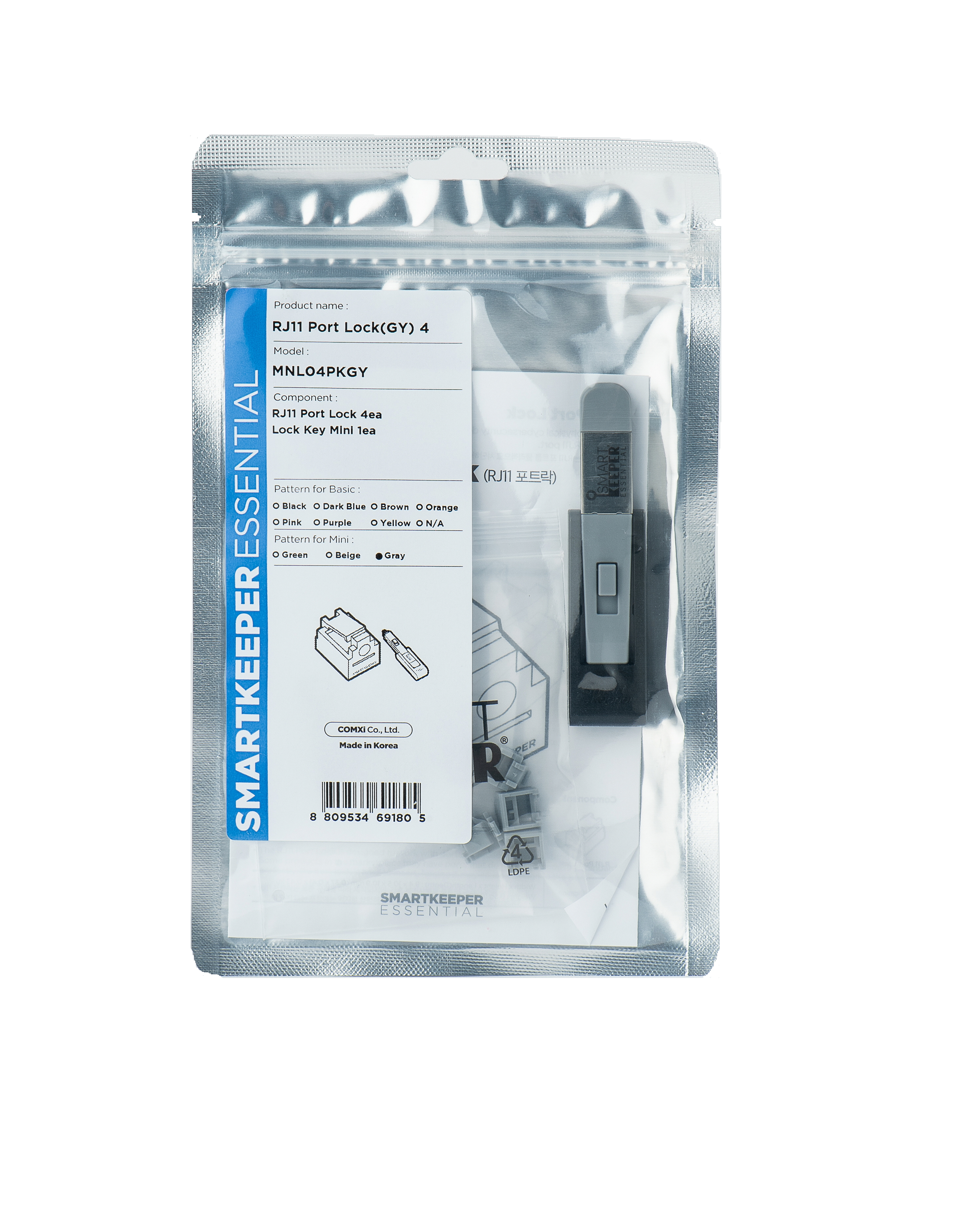 SmartKeeper Mini "RJ11 Port" Blocker grau 4 Stk.+Key