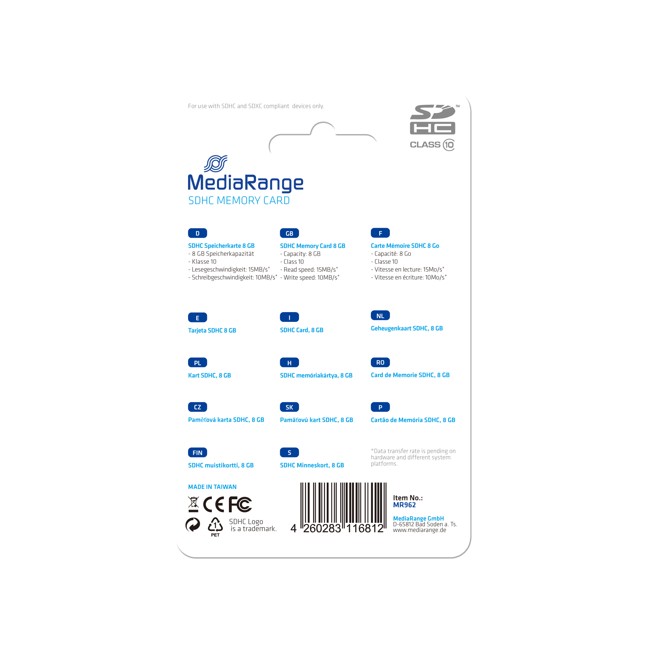 MediaRange SD Card  8GB SDHC CL.10