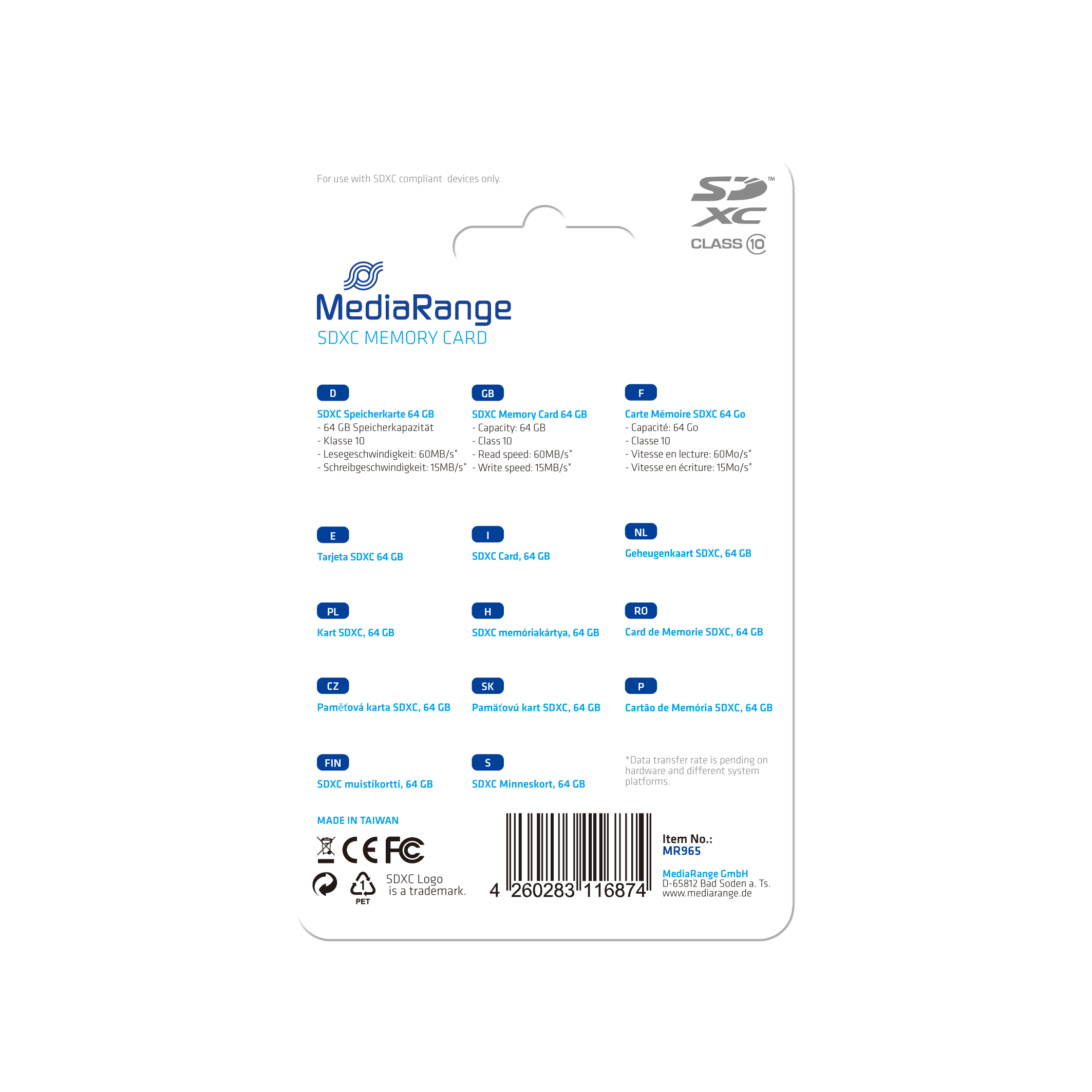MediaRange SD Card 64GB SDXC CL.10