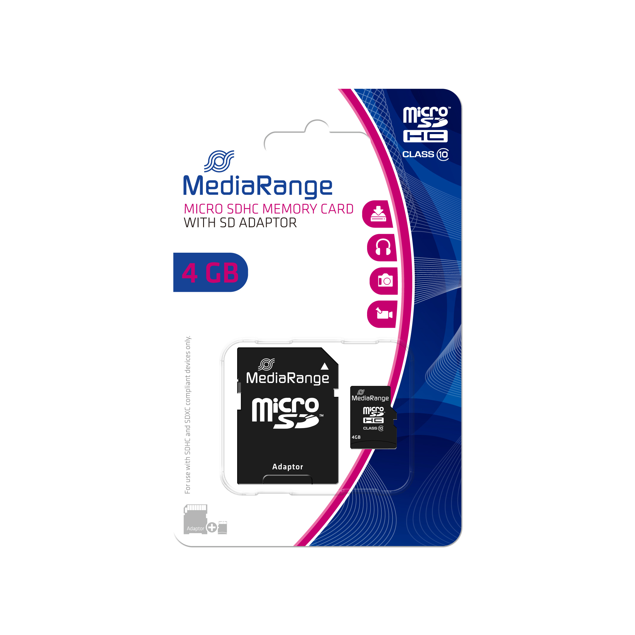 MediaRange SD MicroSD Card  4GB SD CL.10 inkl. Adapter