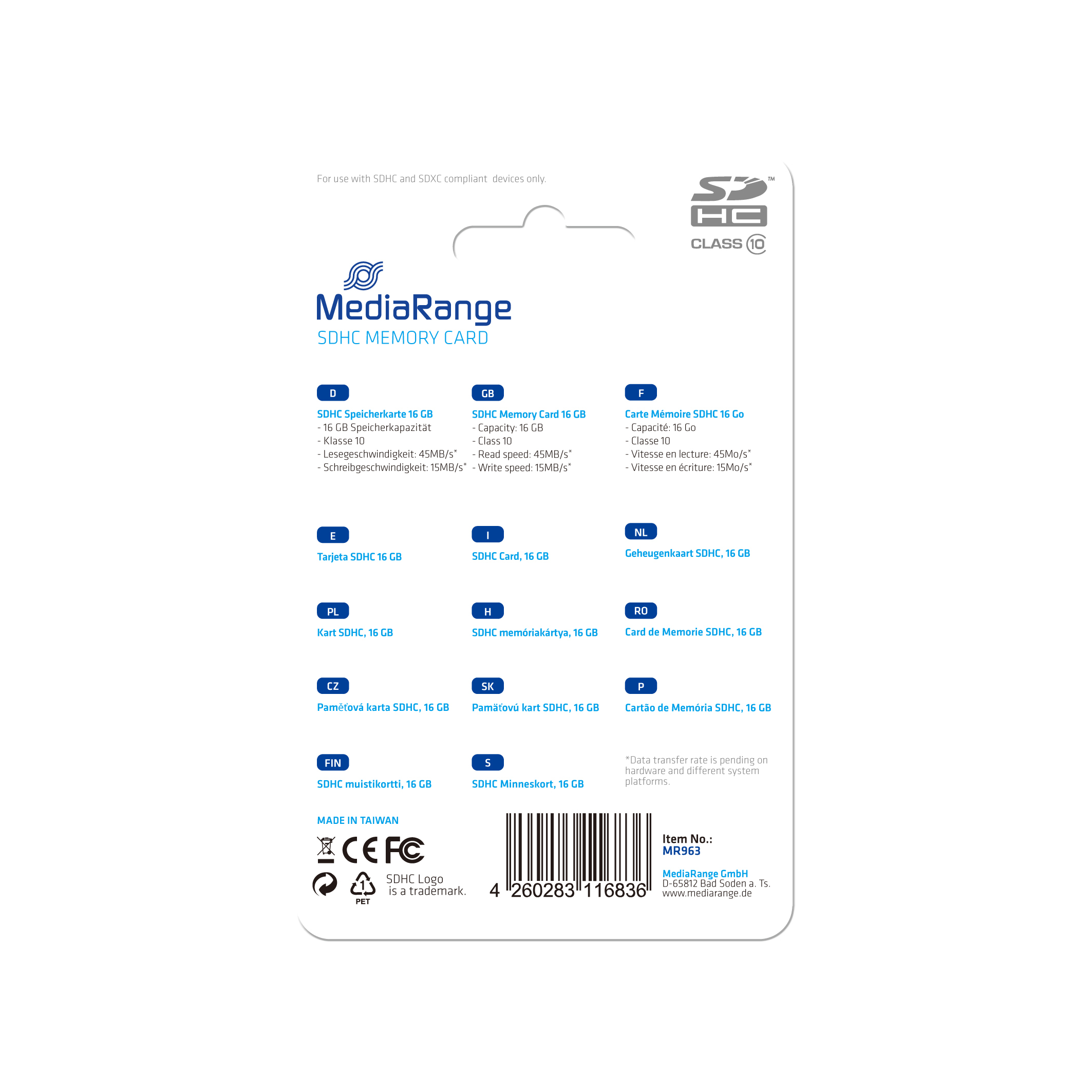 MediaRange SD Card 16GB SDHC CL.10