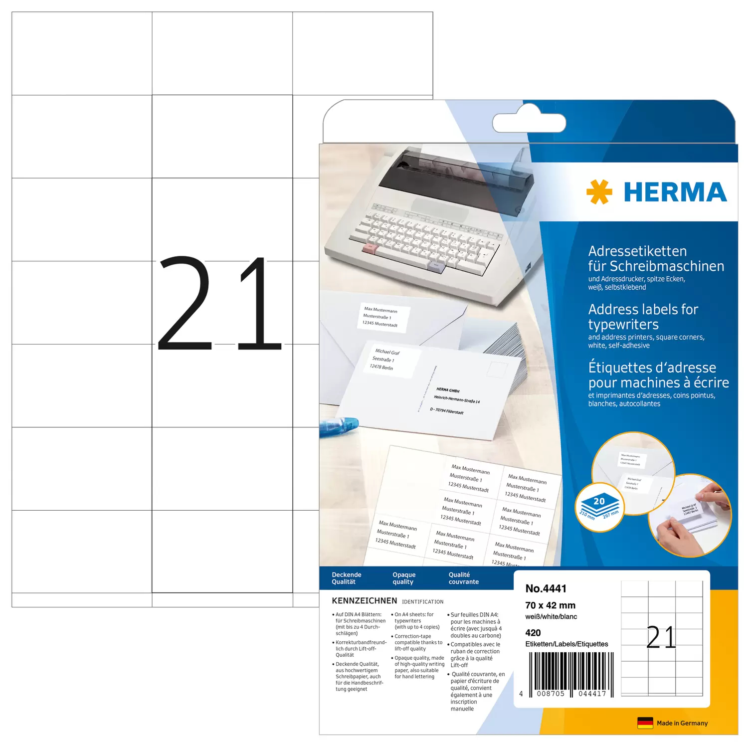 HERMA Adressetik. 70x42   mm Papier Ecken spitz 420 St.
