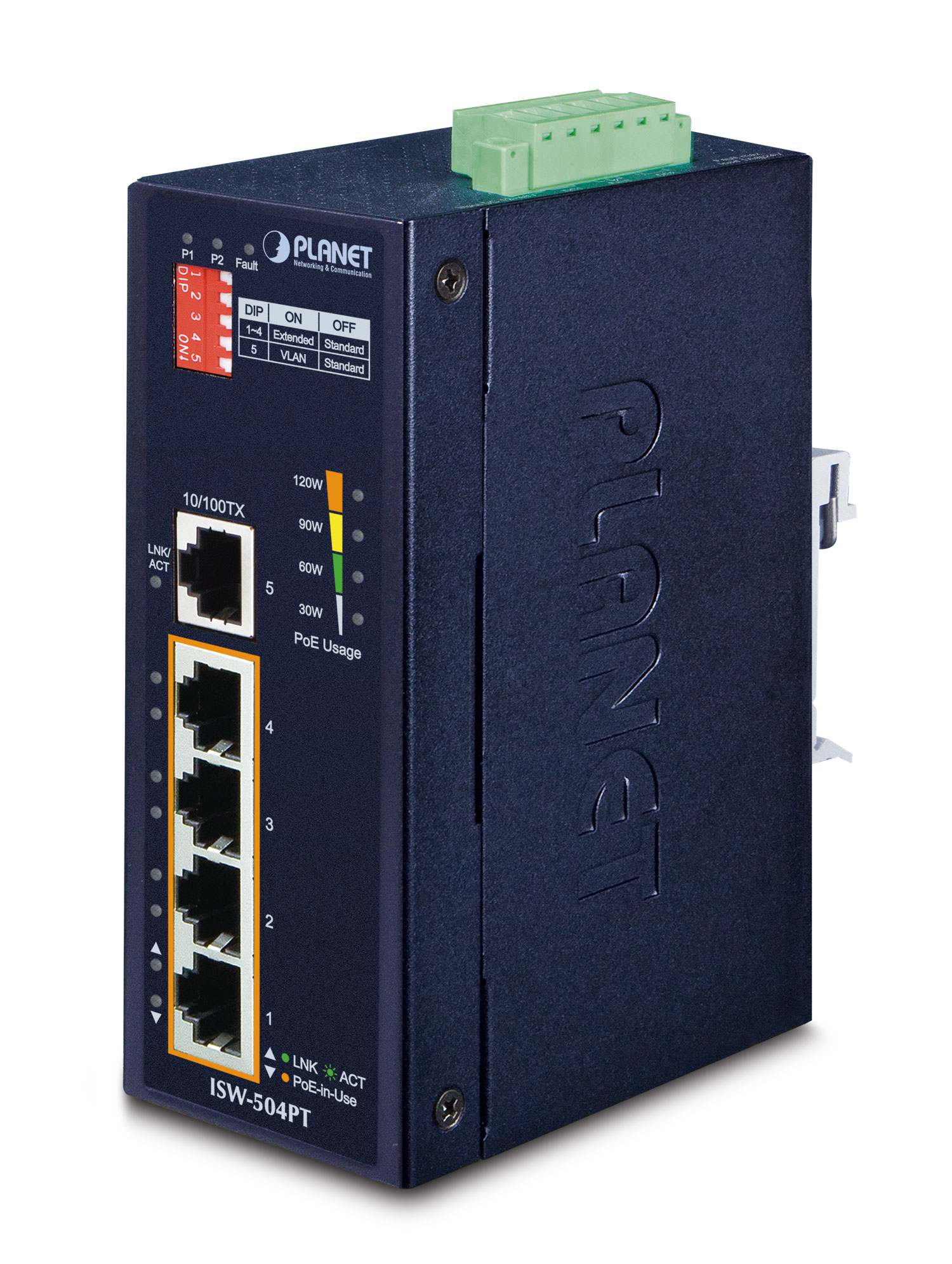 PLANET 5-Port Industrial Ethernet Switch w/&shy; 4 PoE (-40~75