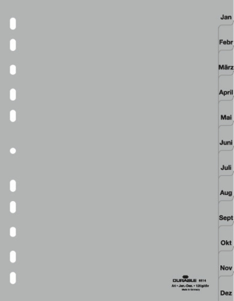DURABLE Monatsregister A4 Jan-Dez PP volldeck. grau DURABLE Monatsregister A4 Jan-Dez PP volldeck. grau