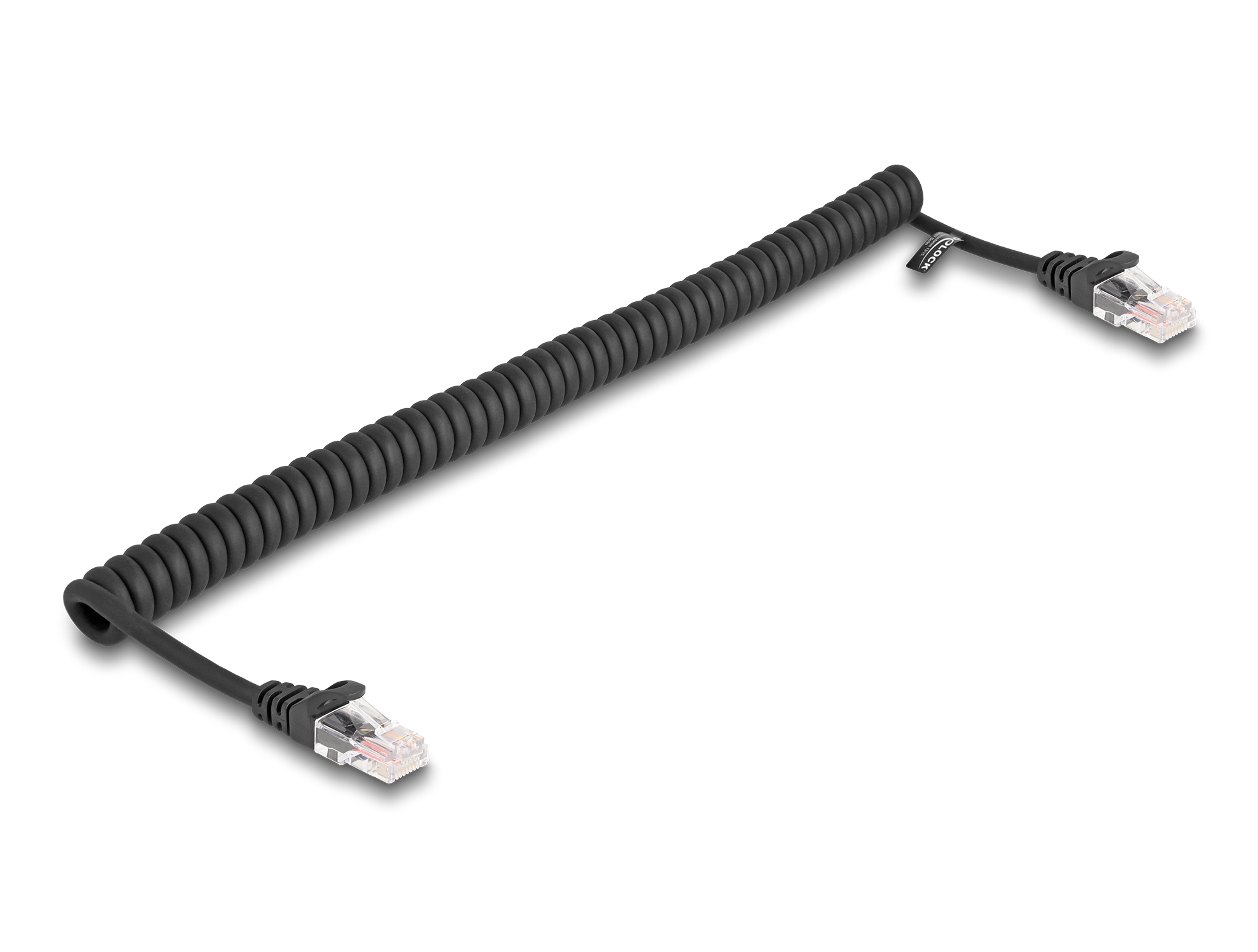 DELOCK RJ45 Spiralkabel Stecker zu Stecker Cat.5e 1m Schwarz
