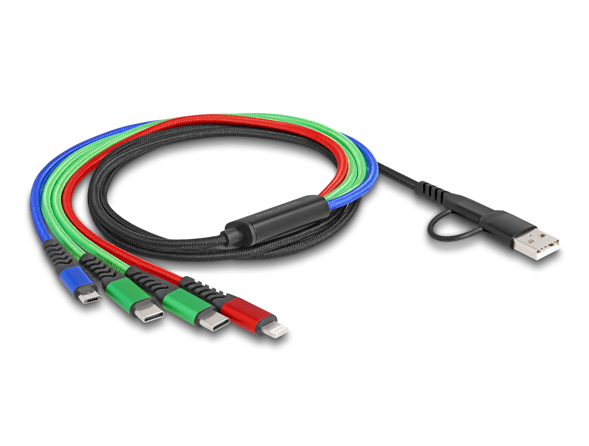 DELOCK USB Ladekabel 4 in 1 USB-A + USB-C zu Lightning/&shy;Micro