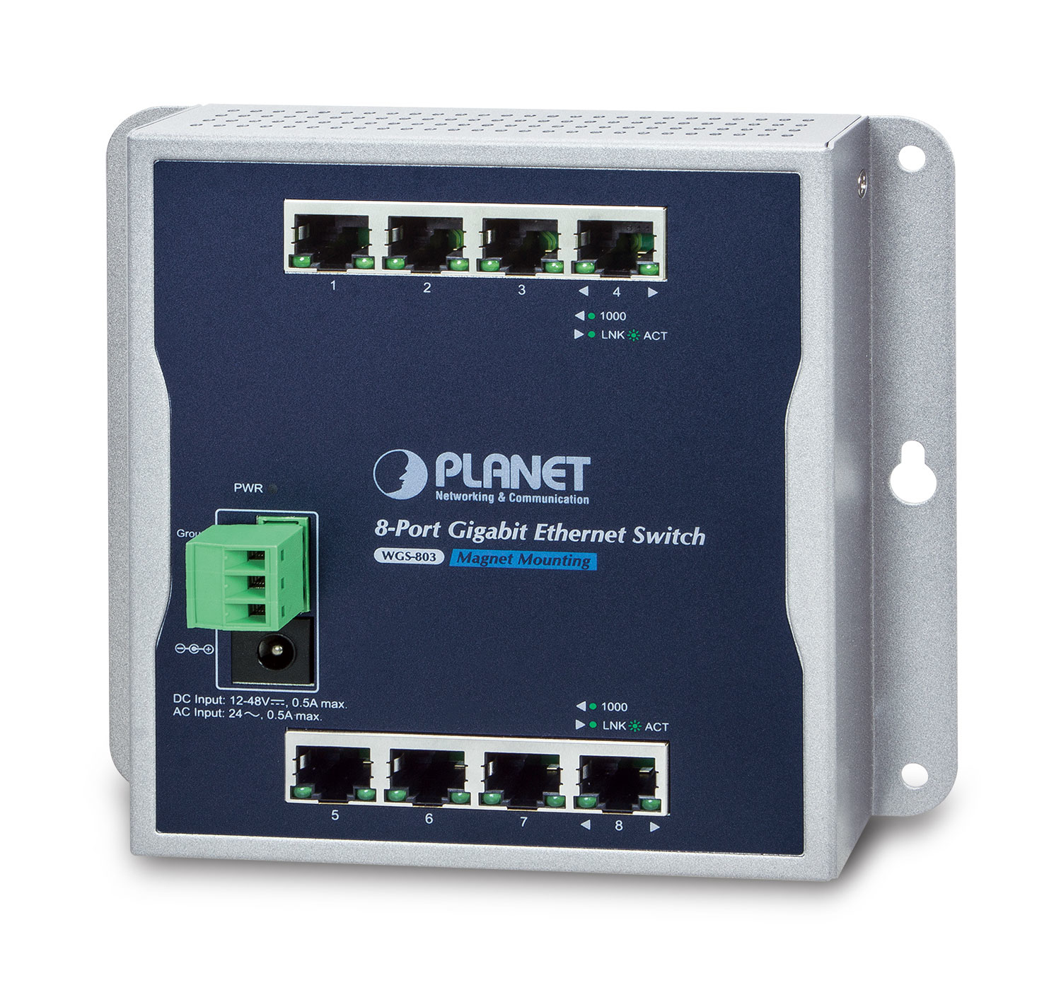 PLANET Industrial 8-Port 10/&shy;100/&shy;1000T Wall-mount Switch