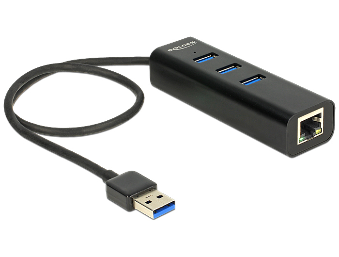 DELOCK USB-HUB 3-Port USB3.0, +1x Gigabit LAN