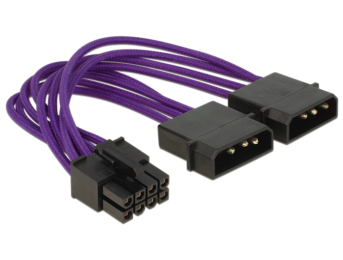 DELOCK Stromkabel 8Pin EPS -> 2x 4Pin Molex 0.15m Textilm