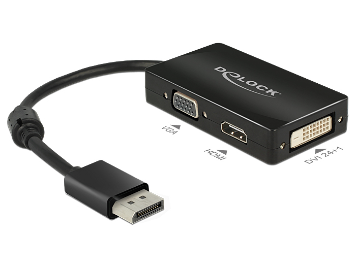 DELOCK Displayport Adapter DP -> D-Sub15/&shy;HDMI/&shy;DVI St/&shy;Bu sw