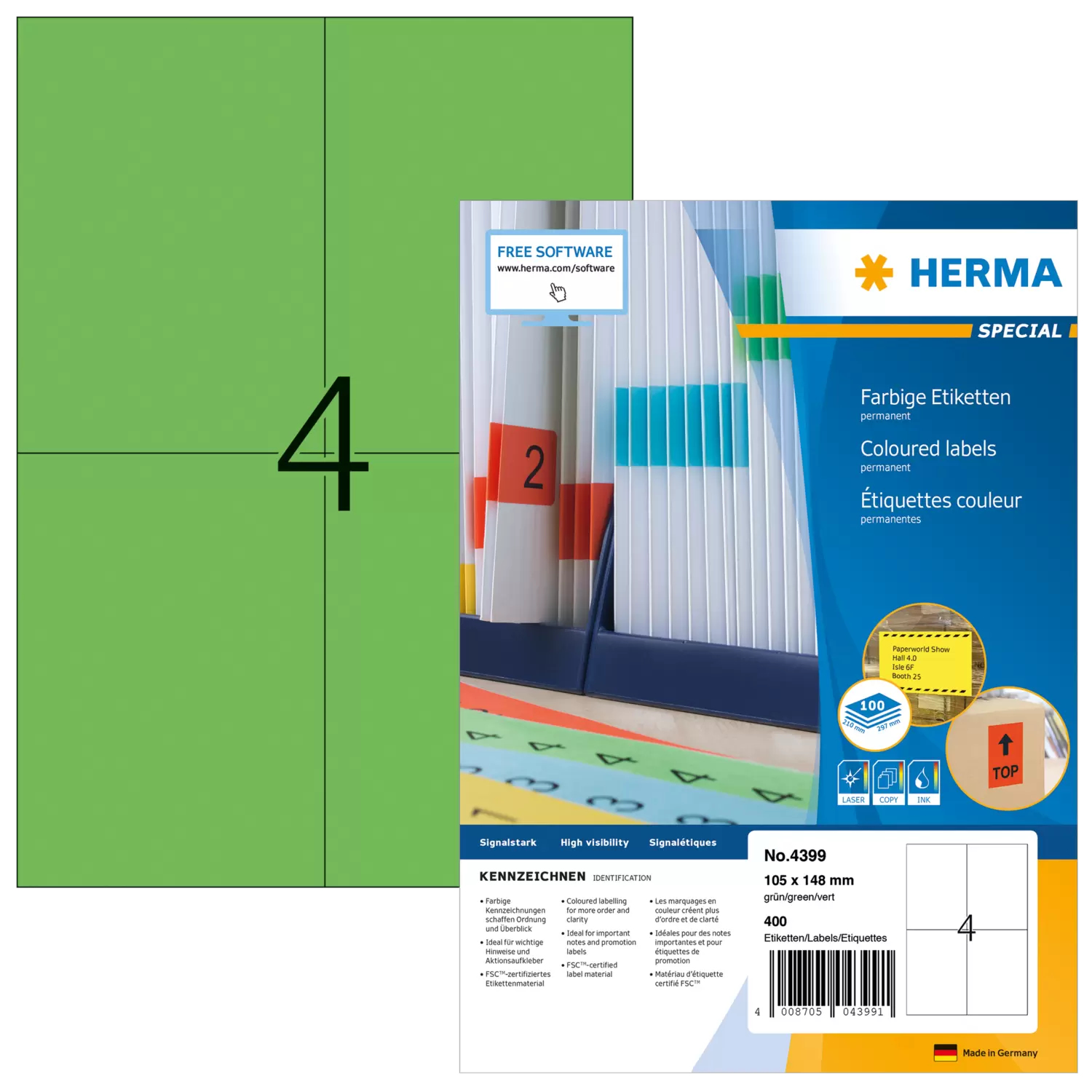 HERMA Etiketten A4 grün 105x148 mm Papier matt  400 St.