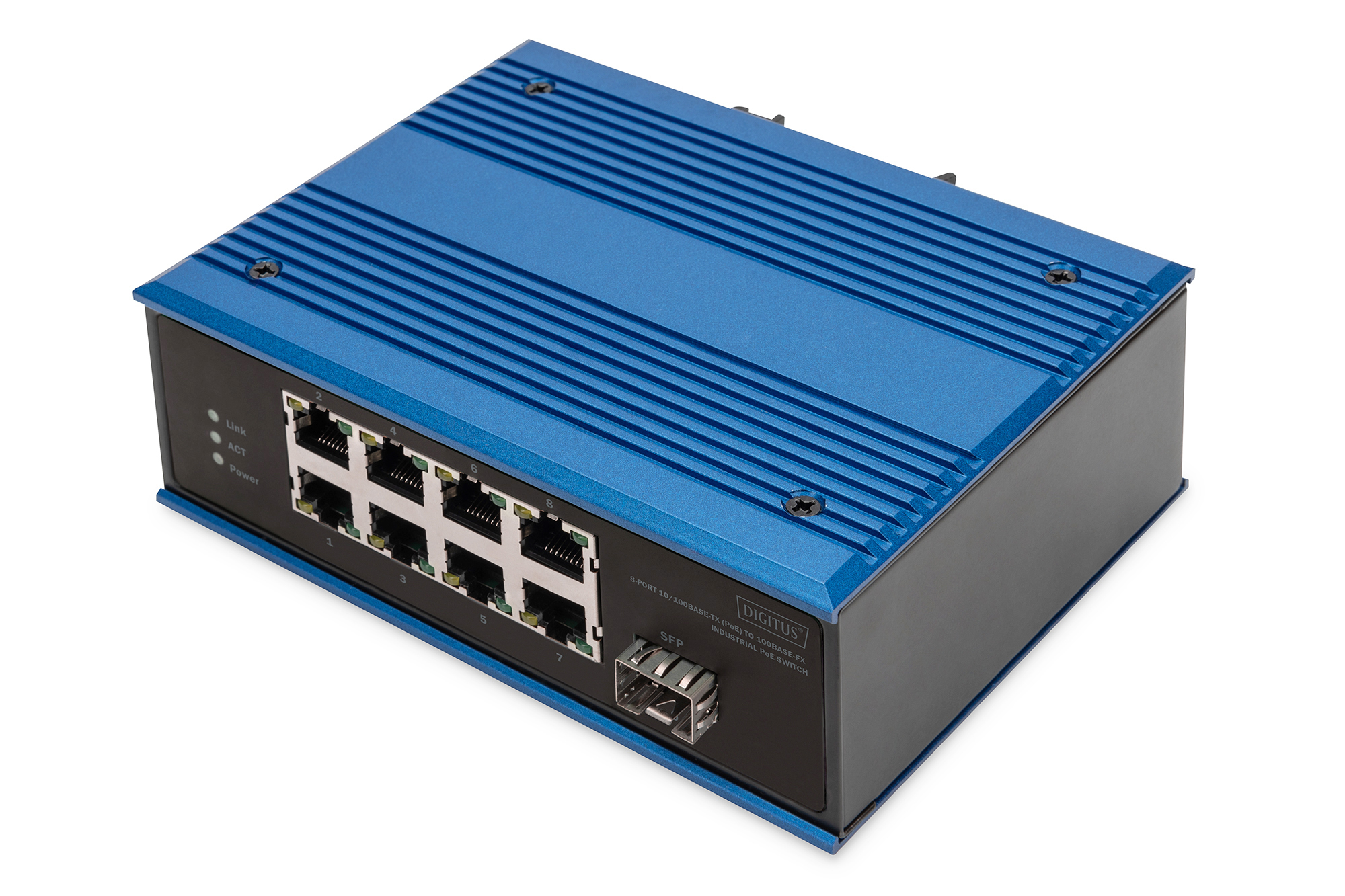 DIGITUS Switch Ind. 8-Port 10/&shy;100 PoE Unmanaged blau