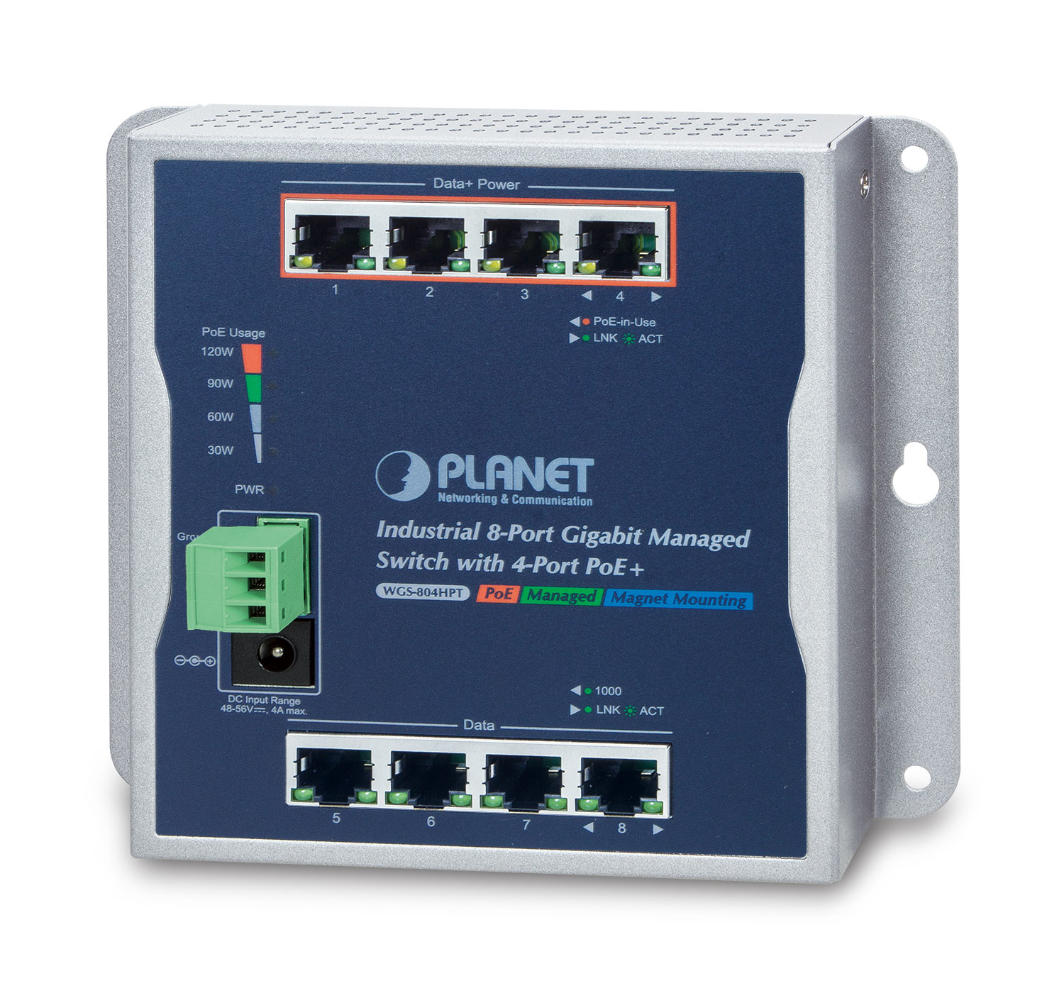 PLANET Industrial 8-Port 10/&shy;100/&shy;1000T Wall-mount with