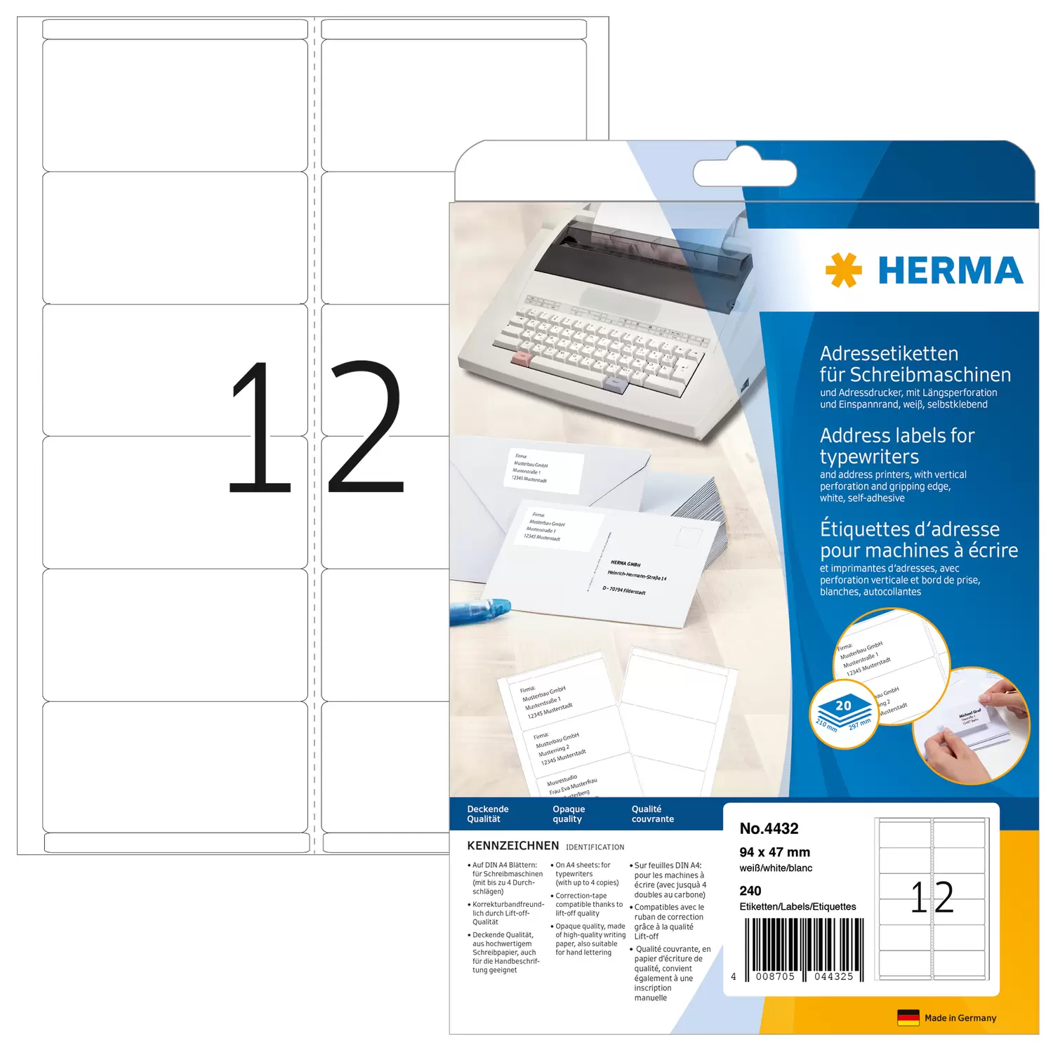 HERMA Adressetik. 94x47   mm Papier matt Ecken rund 240 St.