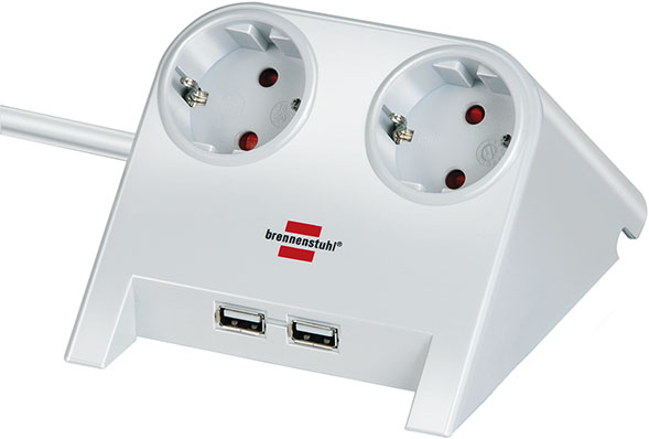 Brennenstuhl Tischsteckdose 2x 2-USB Ports 2100mA weiß