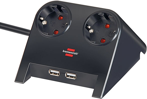 Brennenstuhl Tischsteckdose 2x 1.8m 2-USB Ports 2100mA