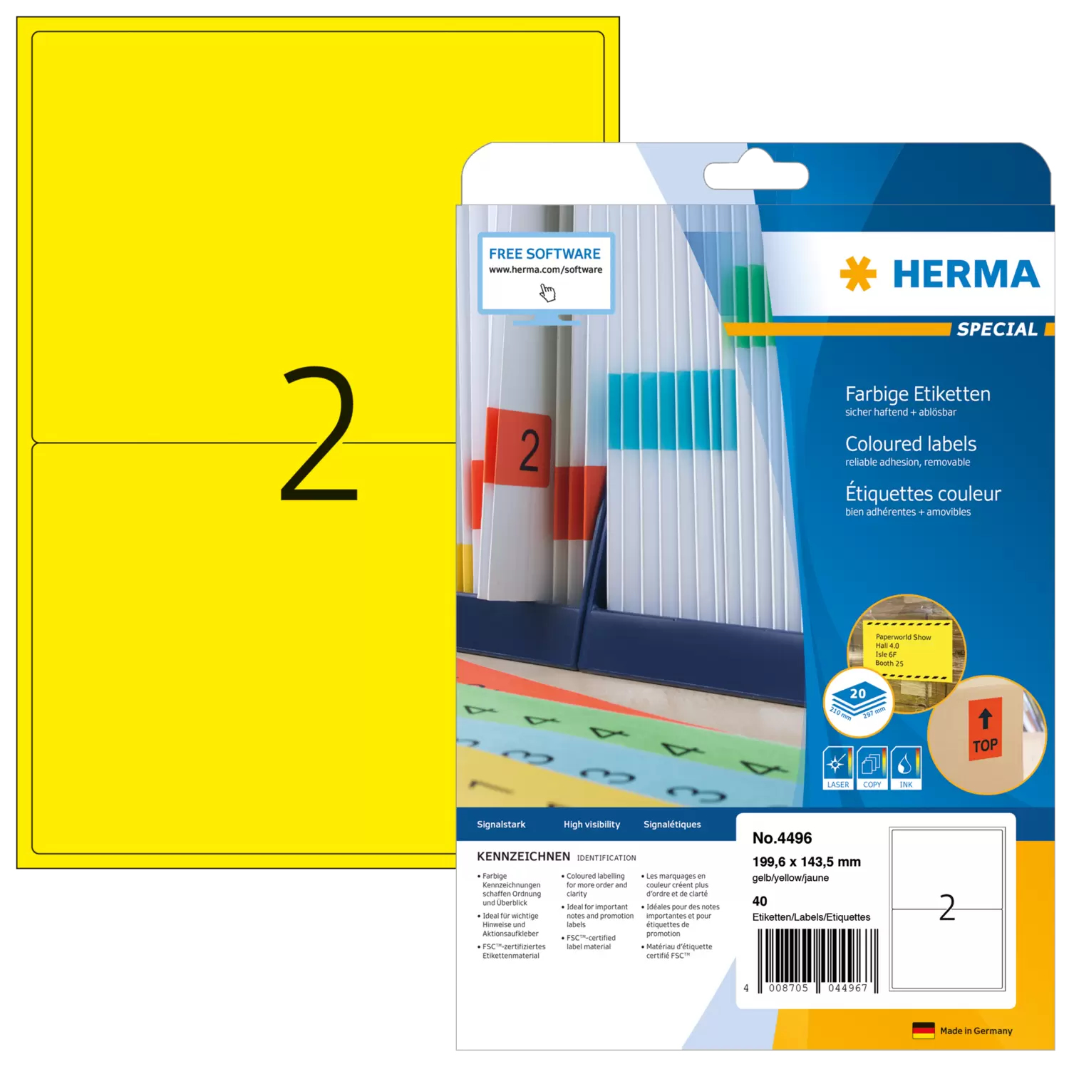 HERMA Etiketten A4 gelb 199,6x143,5 mm Papier matt 40 St.