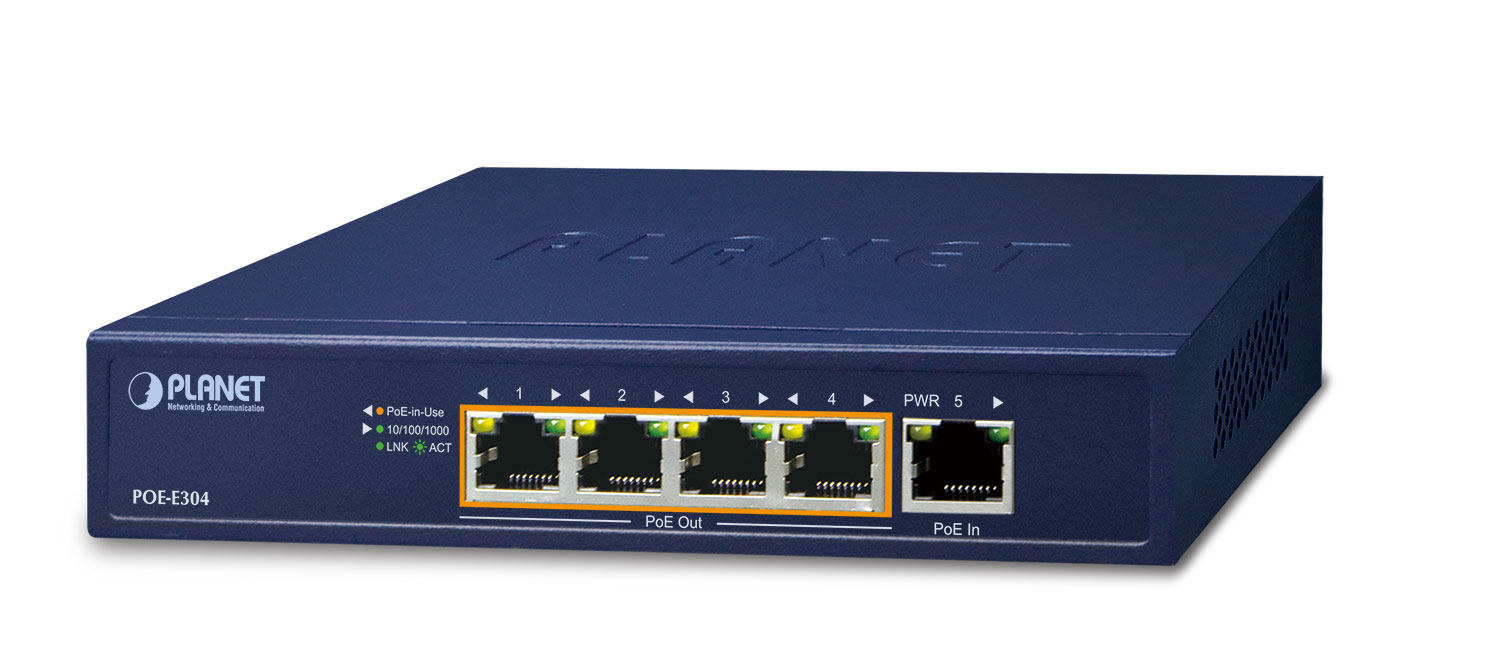 PLANET 1-Port Ultra PoE to 4-Port 802.3af/&shy;at Gigabit PoE