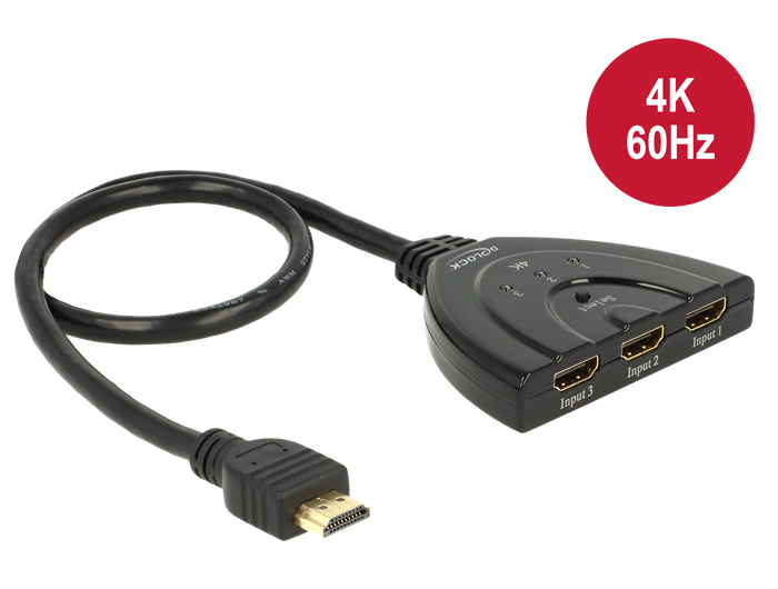 DELOCK HDMI Switch 3 Eingänge -> 1 Ausgang 4K 0.50m