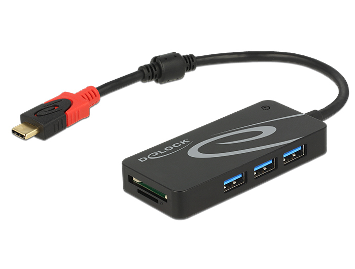 DELOCK USB-HUB USB3.1 TypC -> 3x TypA +2x Slot SD schwarz
