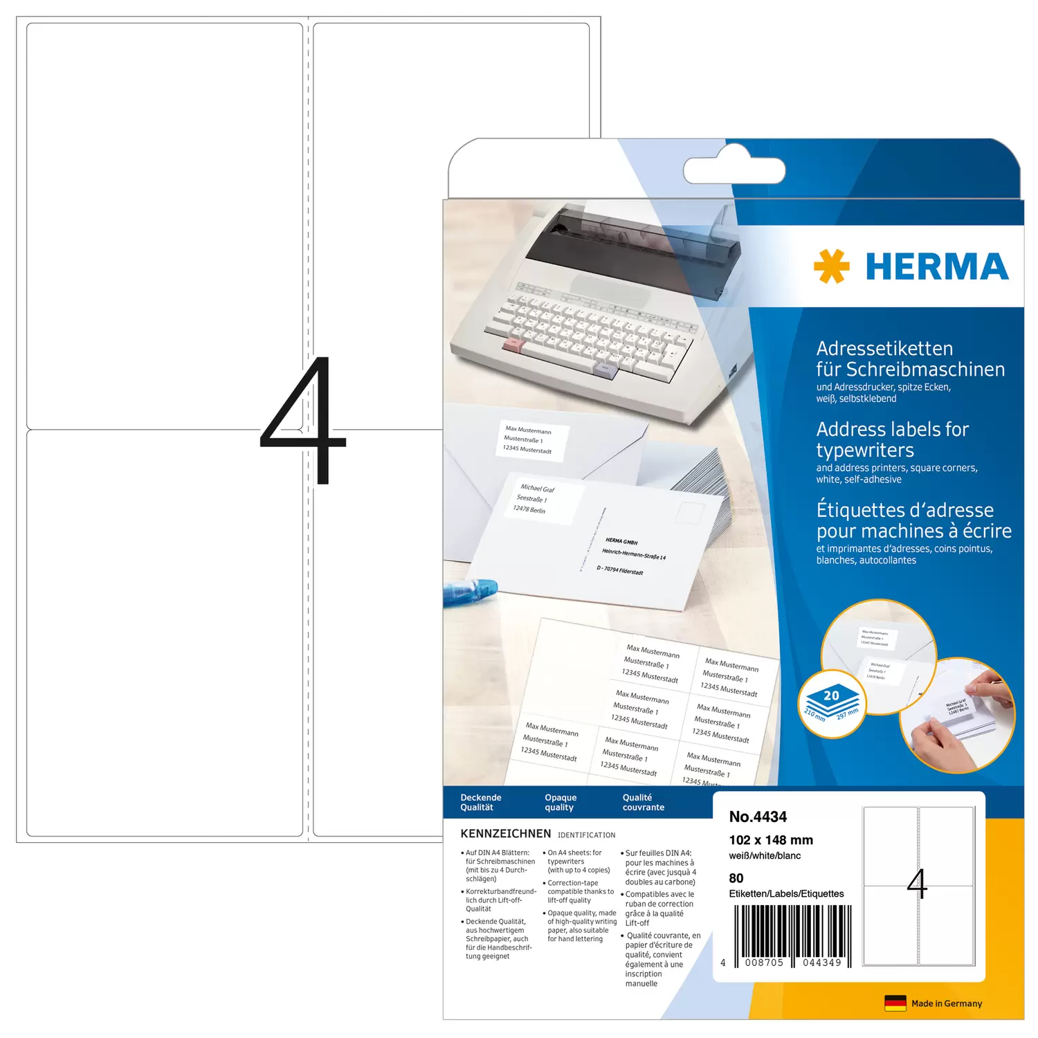 HERMA Adressetik. 102x148 mm Papier Ecken rund   80 St.