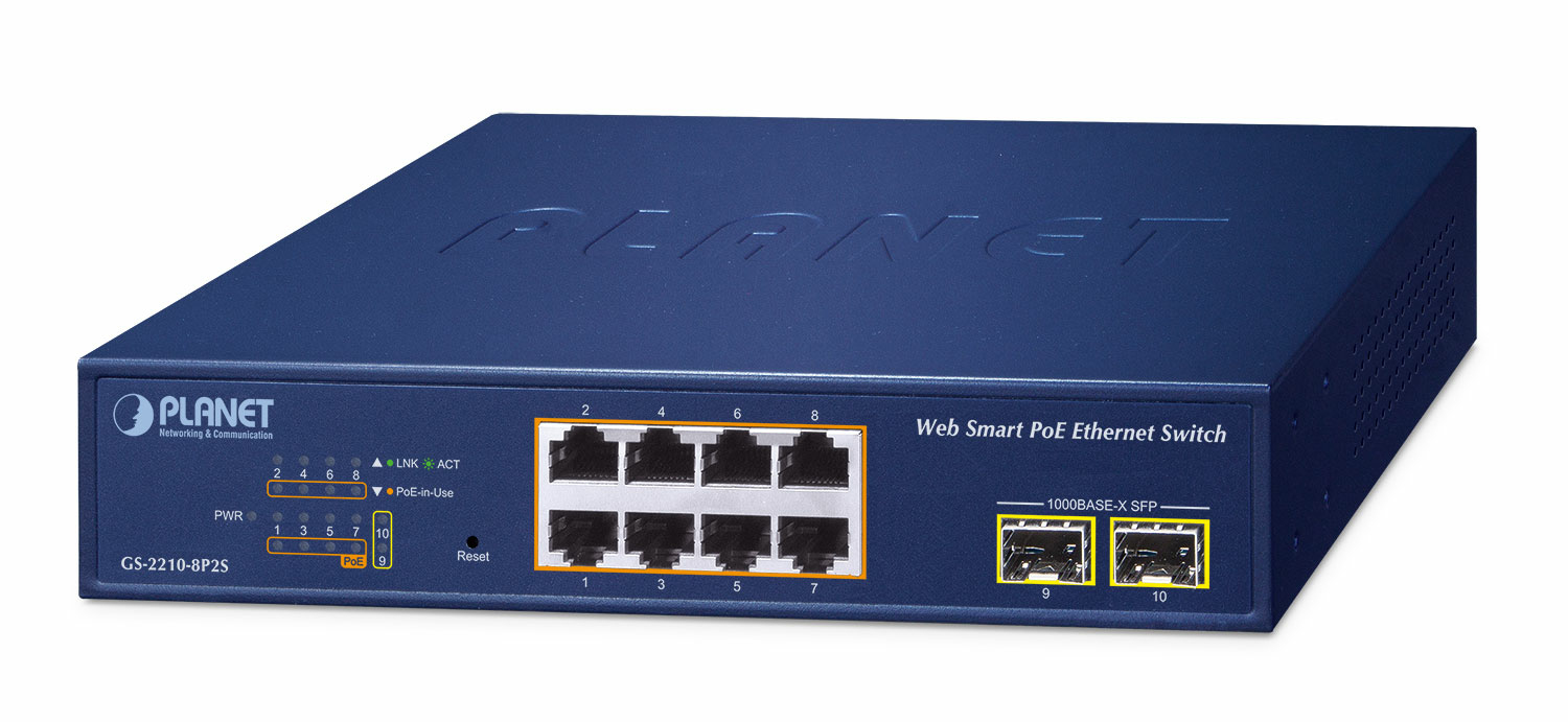 PLANET 8-Port Poe+ Web Smart Switch GS-2210-8P2S