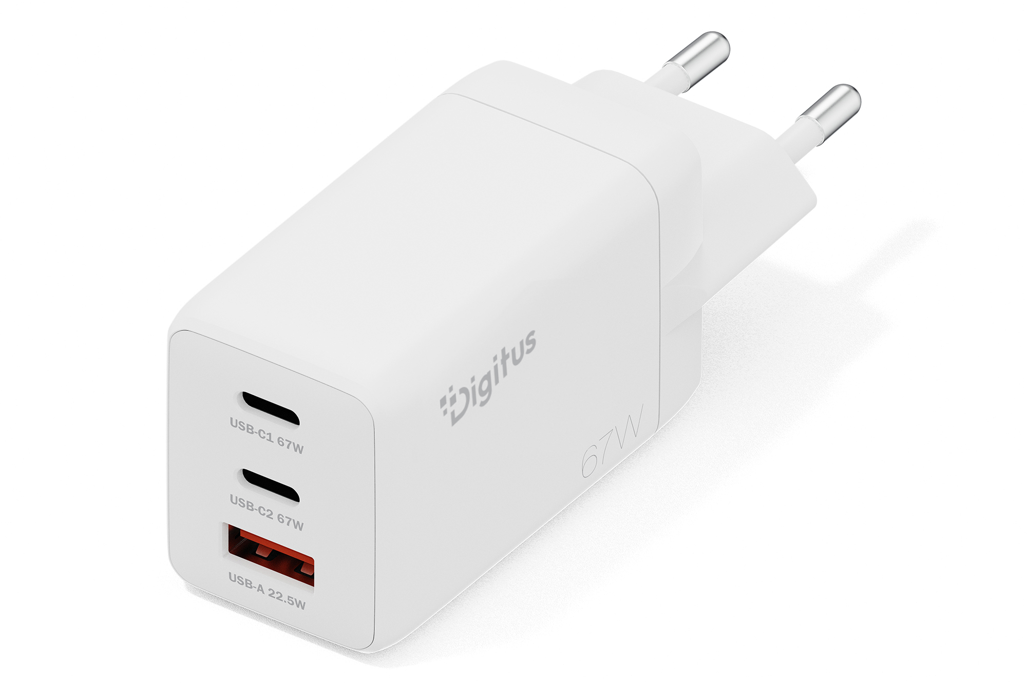 DIGITUS USB-Ladegerät GaN 67W, 2x USB-C, 1x USB-A weiß DIGITUS USB-Ladegerät GaN 67W, 2x USB-C, 1x USB-A weiß