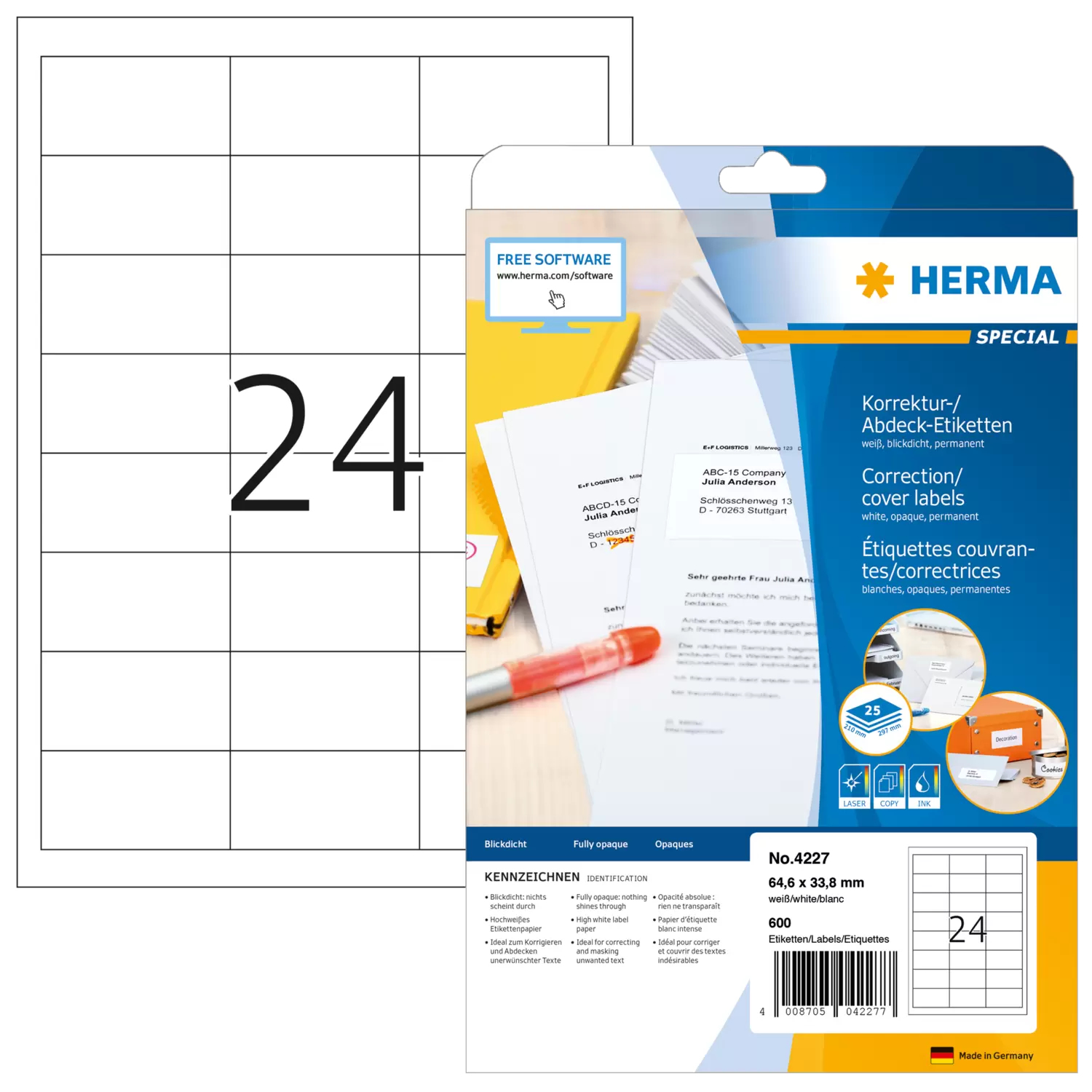 HERMA Abdecketik. A4 weiß 64,6x33,8 mm Papier opak  600 St.