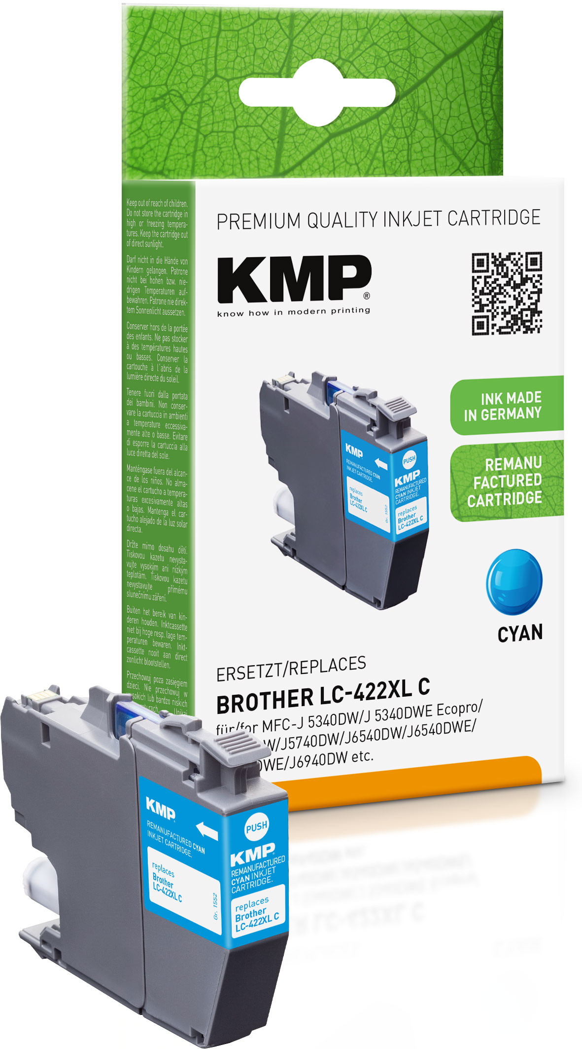 KMP Patrone Brother MFC-J5340DW LC422XLC cyan 1500S. 20ml remanu