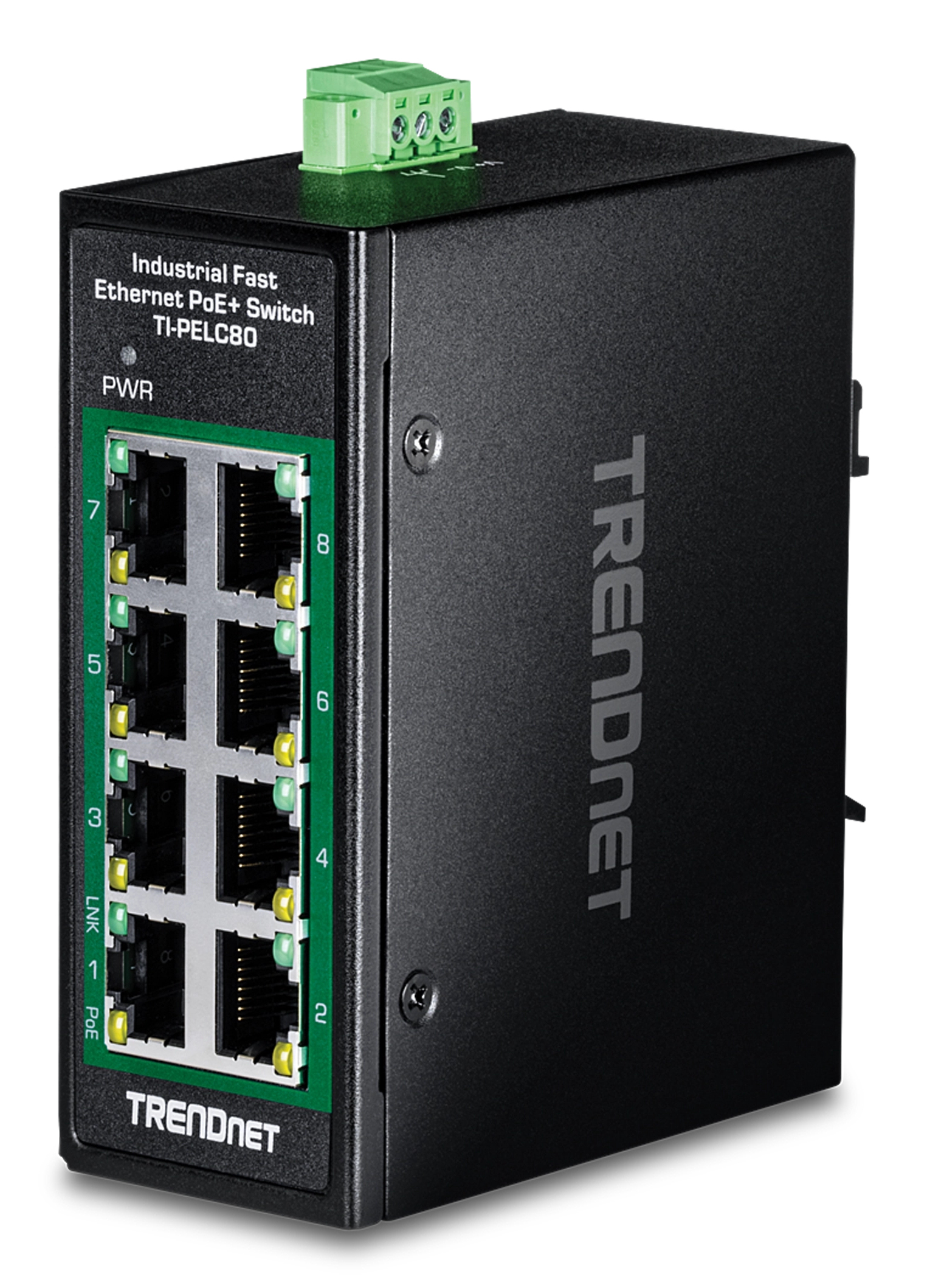 TRENDnet Industrial Switch 8-Port Fast Eth. PoE+ Mini DIN-R