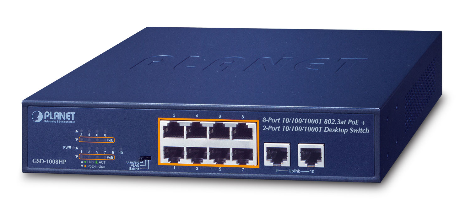 PLANET 8-Port 10/&shy;100/&shy;1000T 802.3at PoE 120W + 2-Port
