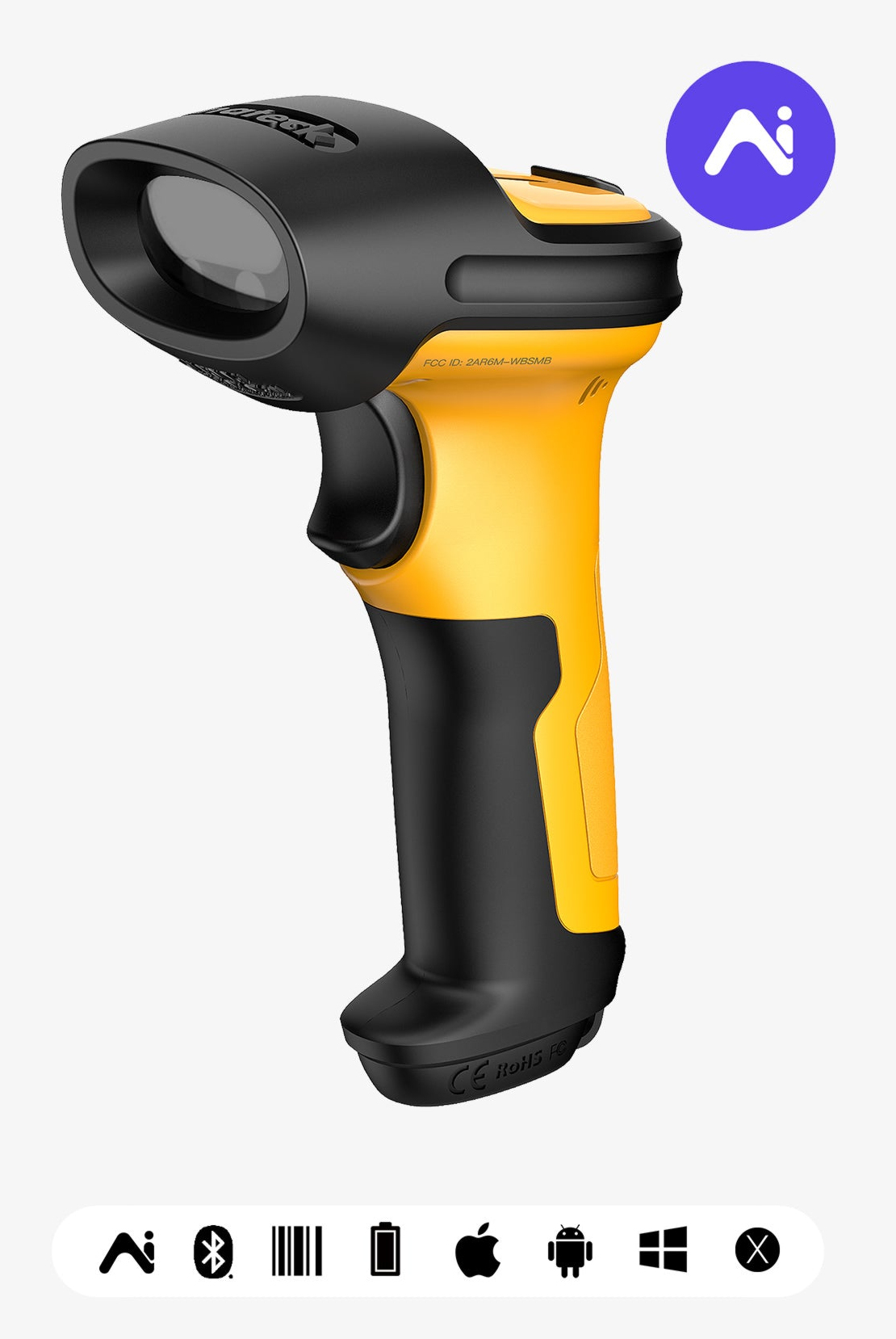 inateck Barcodescanner P6-AI Yellow Kit Wireless 1D