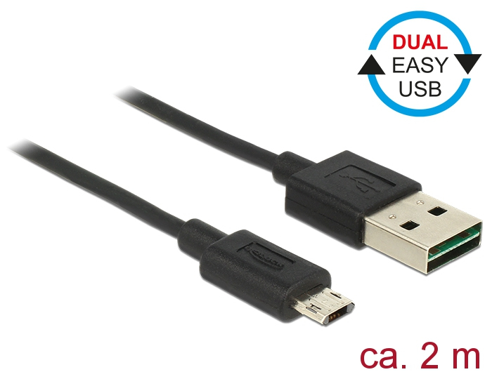 DELOCK USB Kabel A -> Micro-B St/&shy;St 2.00m schwarz Easy USB