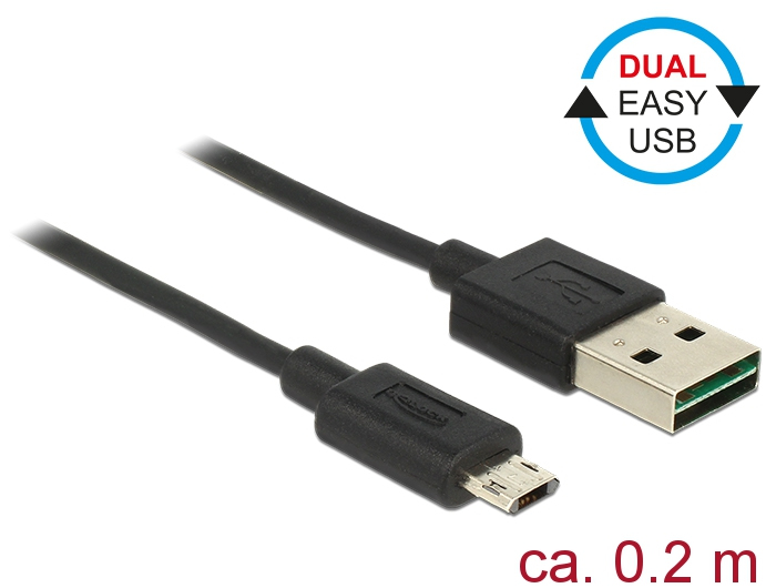 DELOCK USB Kabel A -> Micro-B St/&shy;St 0.20m schwarz Easy USB