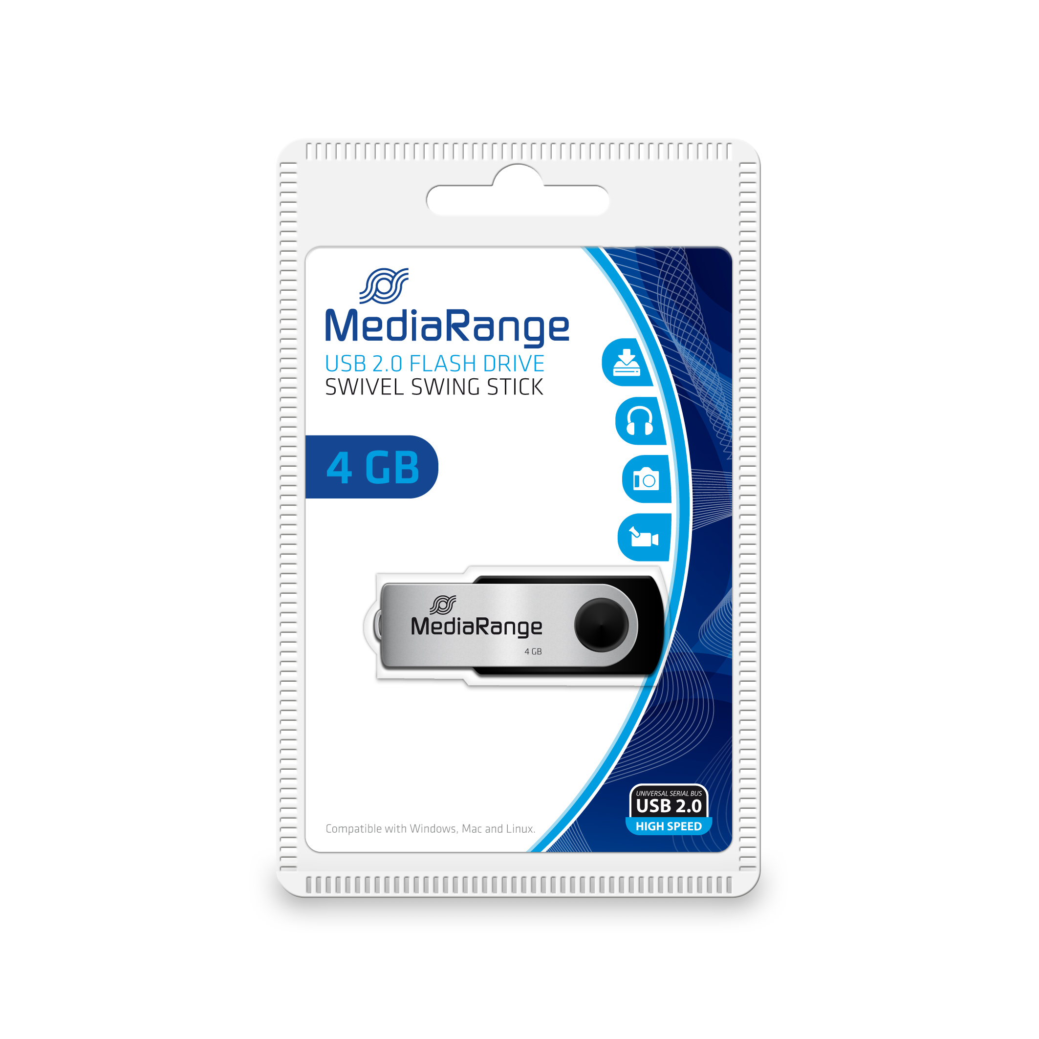 MediaRange USB-Stick  4GB Flash Drive silber swivel swing