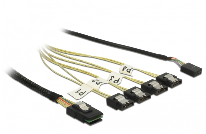 DELOCK Kabel MiniSAS SFF-8087 > 4xSATA 7Pin + Sideband 1m