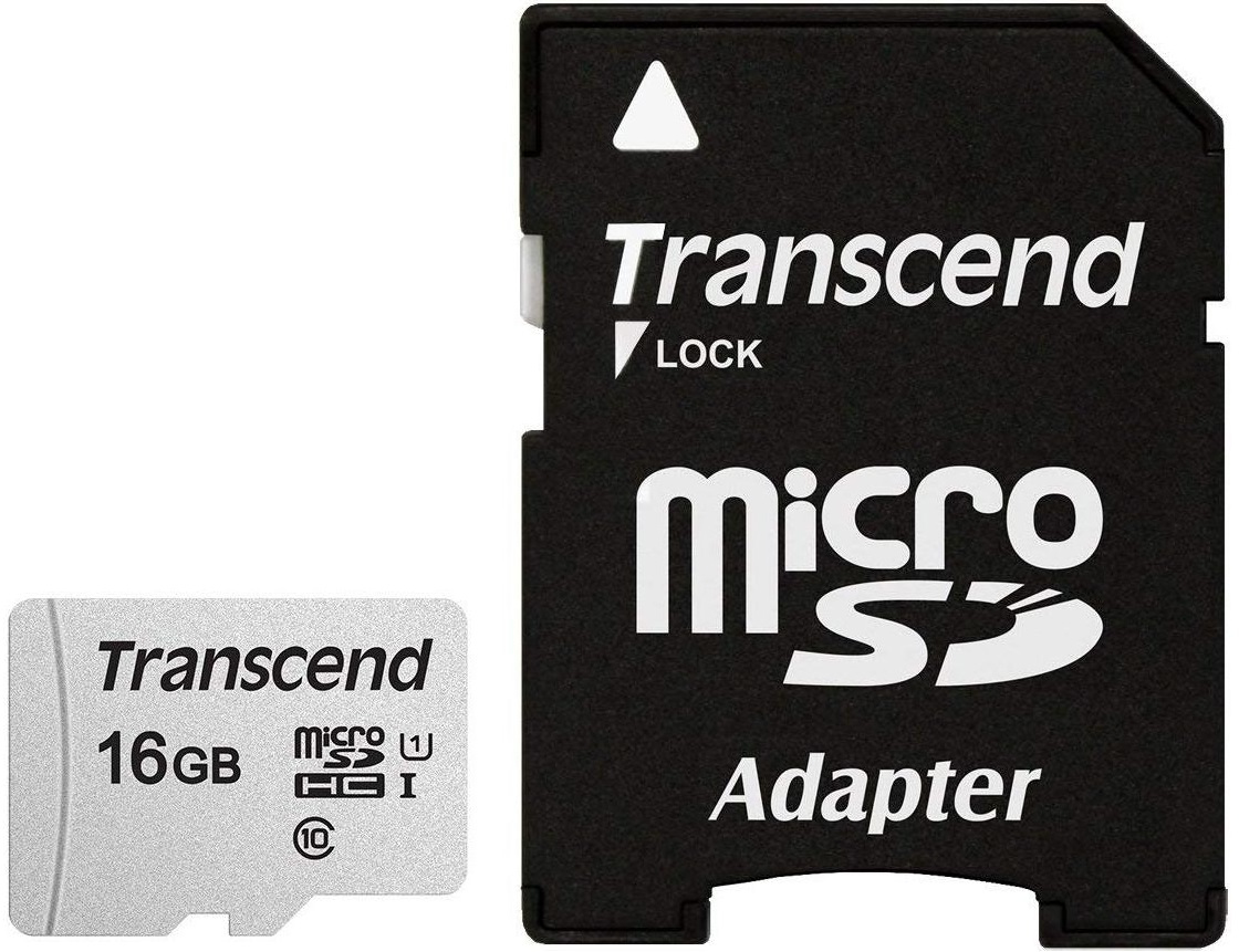 SD microSD Card 16GB Transcend SDHC USD300S-A w/&shy;Adapter