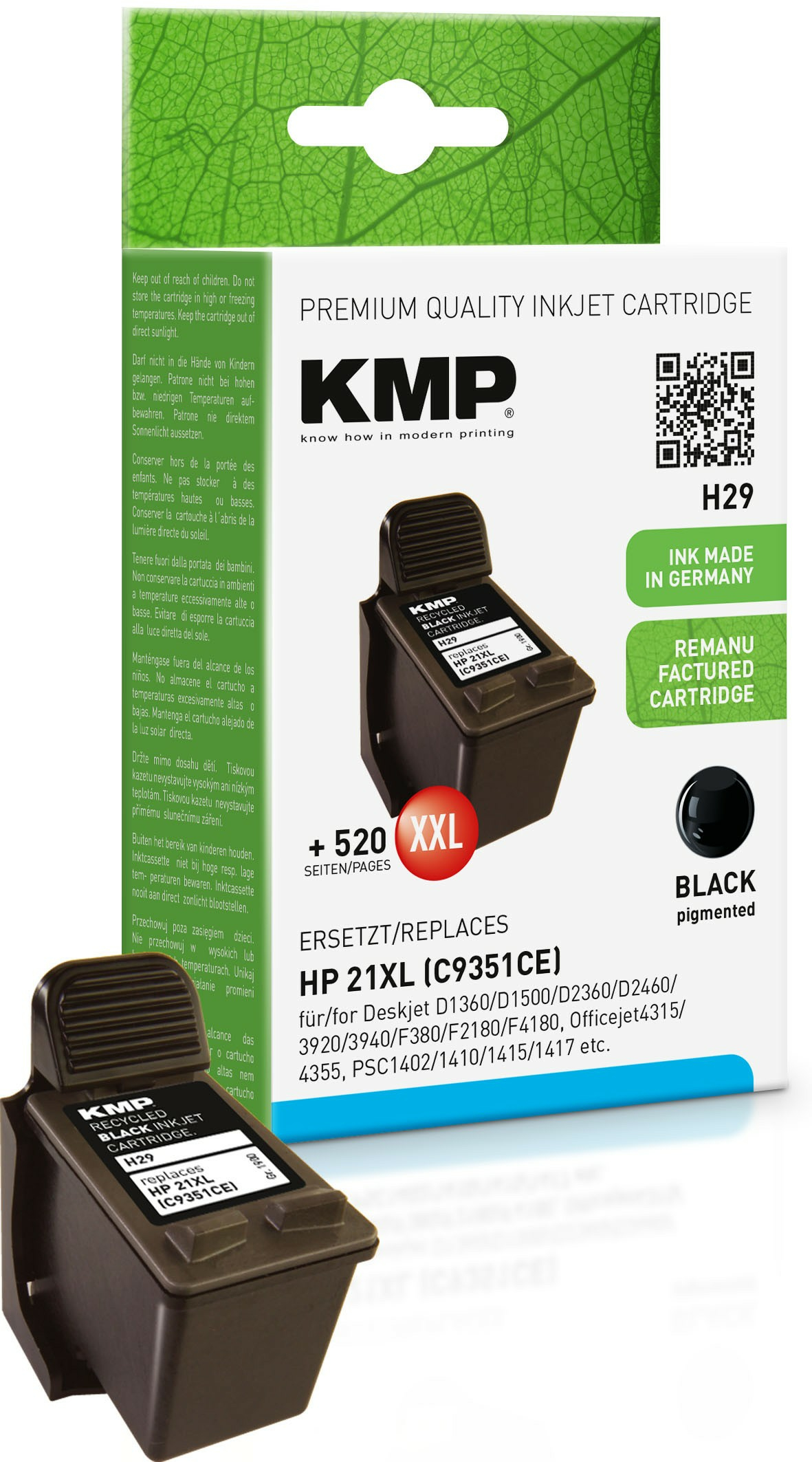 KMP Patrone HP C9351AE Nr.21 black 520 S. H29 refilled