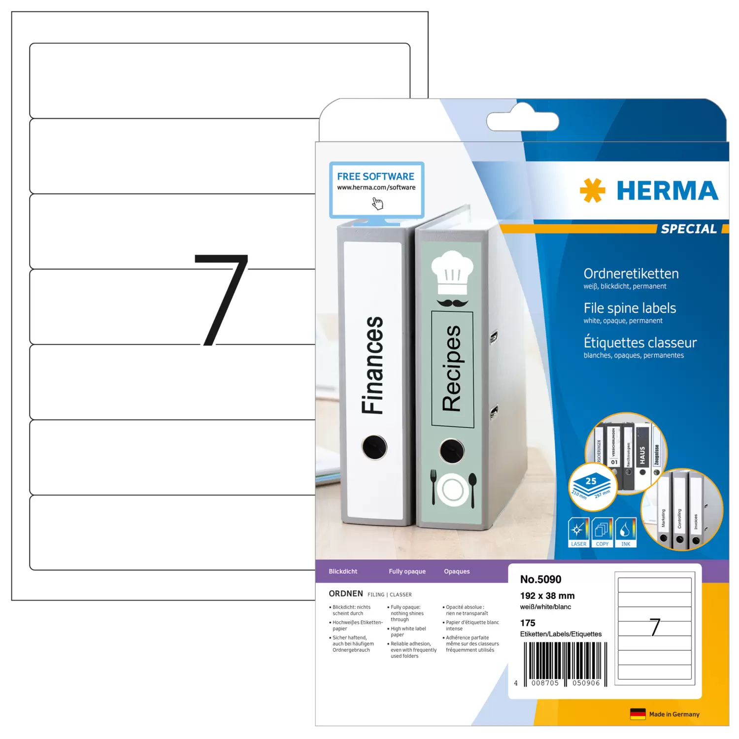 HERMA Ordneretiketten A4 weiß 192x38 mm Papier opak 175 St.