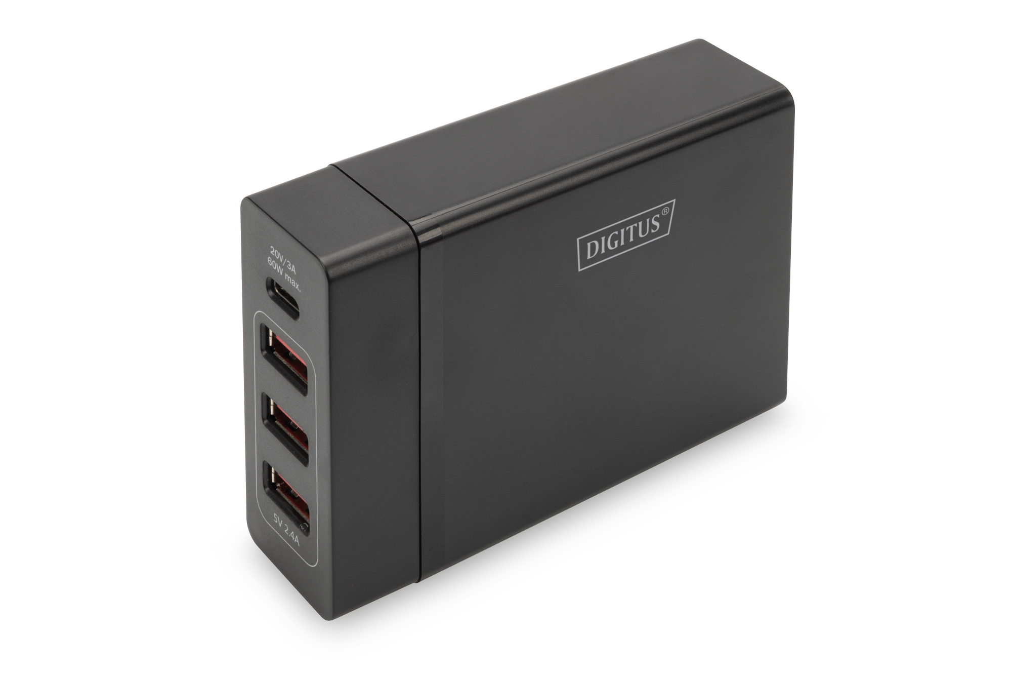 DIGITUS Ladegerät 72W  4 Port 3x USB-A 1x USB-C schwarz