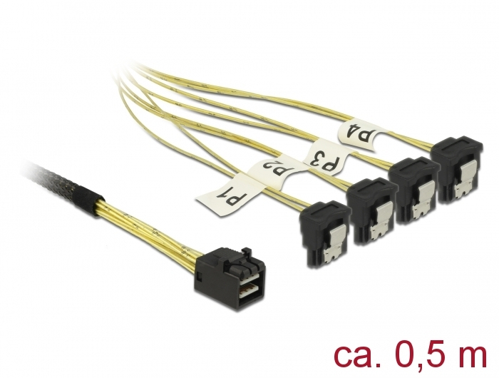DELOCK SAS-Kabel MiniSAS HD SFF-8643 > 4xSATA 7Pin gew. 0.5m